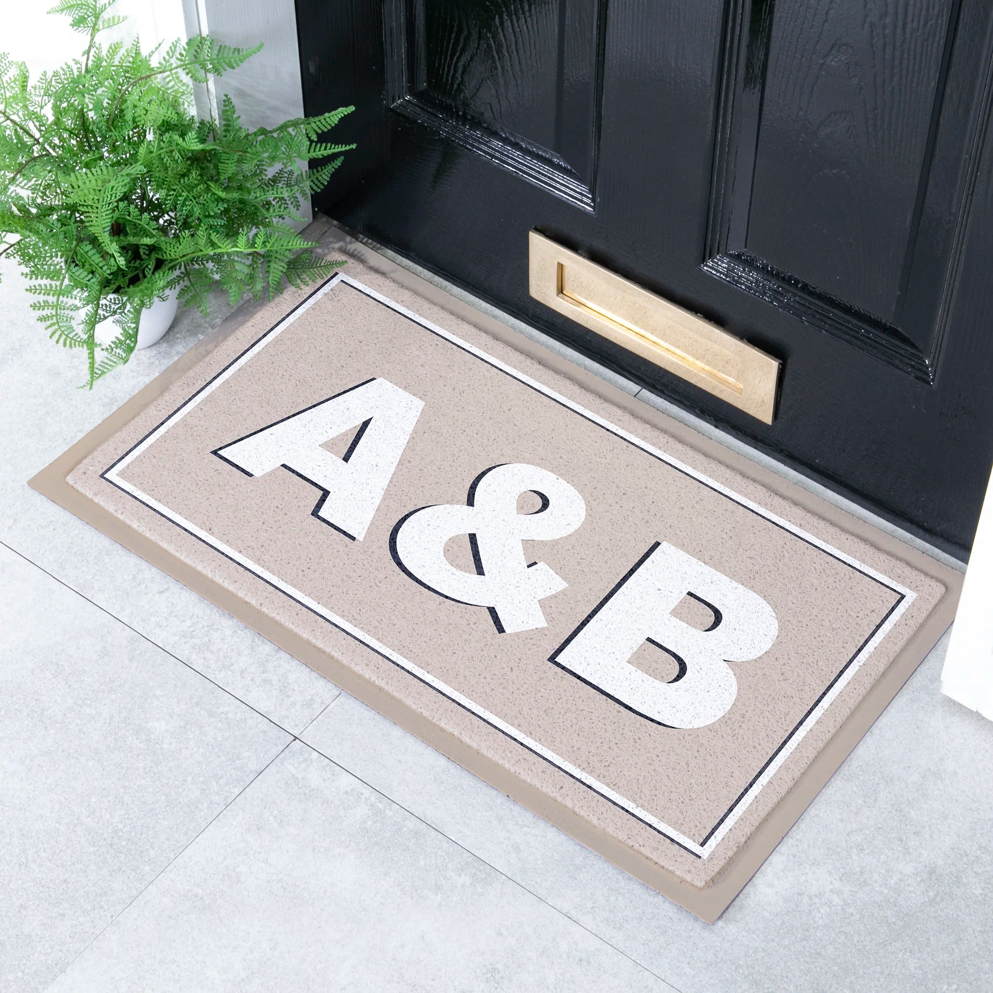 Neutral Beige Monogram Custom Doormat