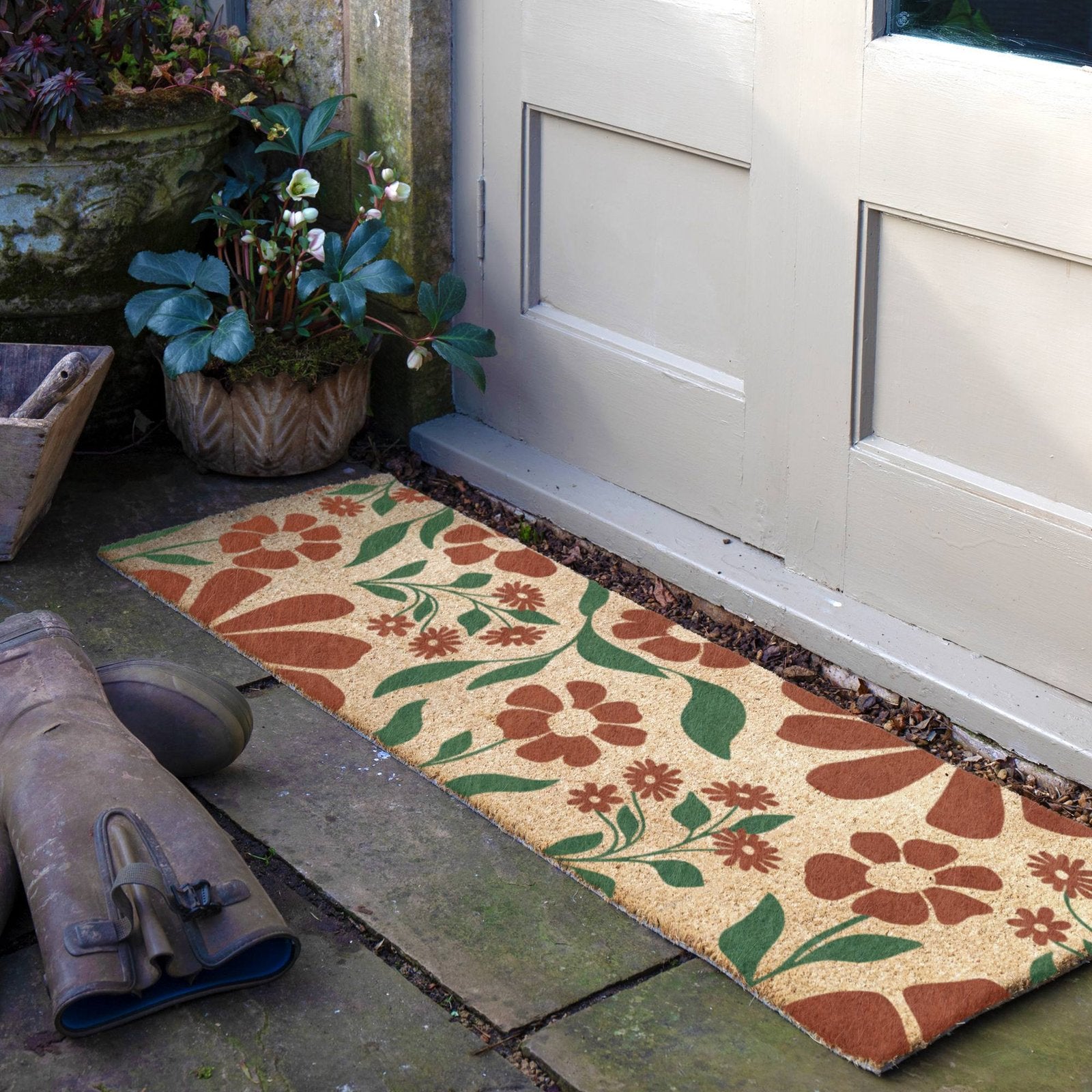 Red & Green Floral Pattern Doormat