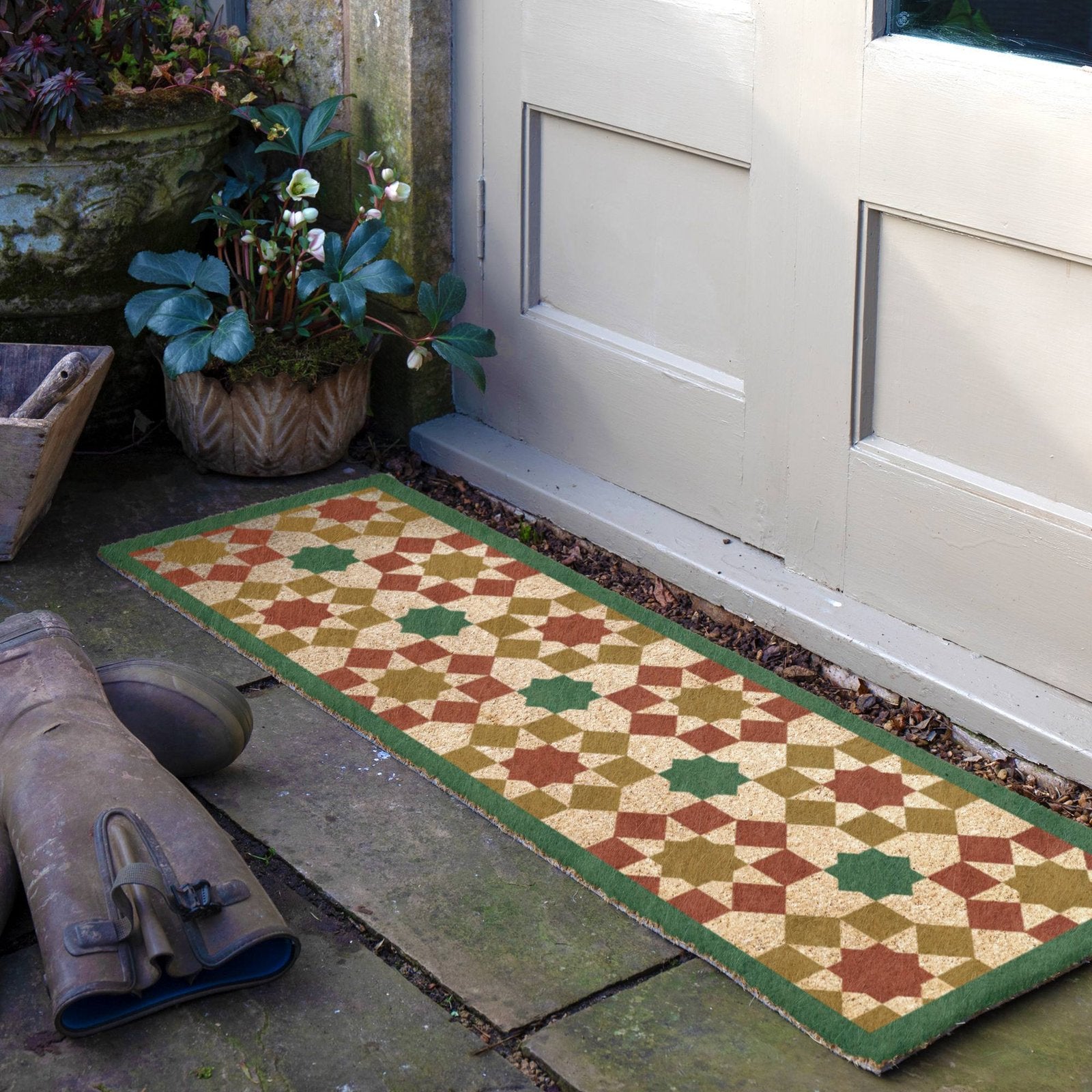 Green Moroccan Tile Pattern Doormat