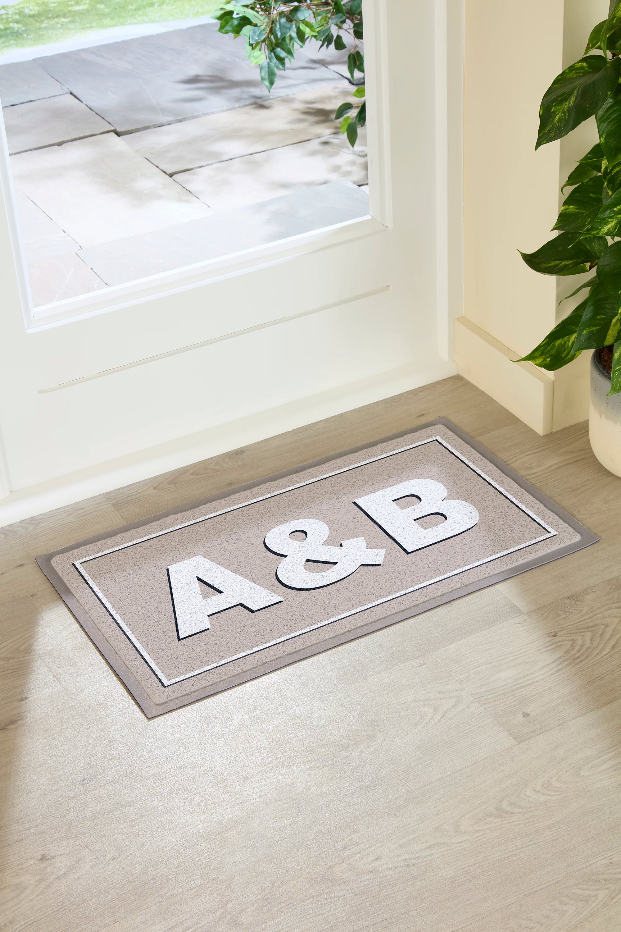 Neutral Beige Monogram Custom Doormat