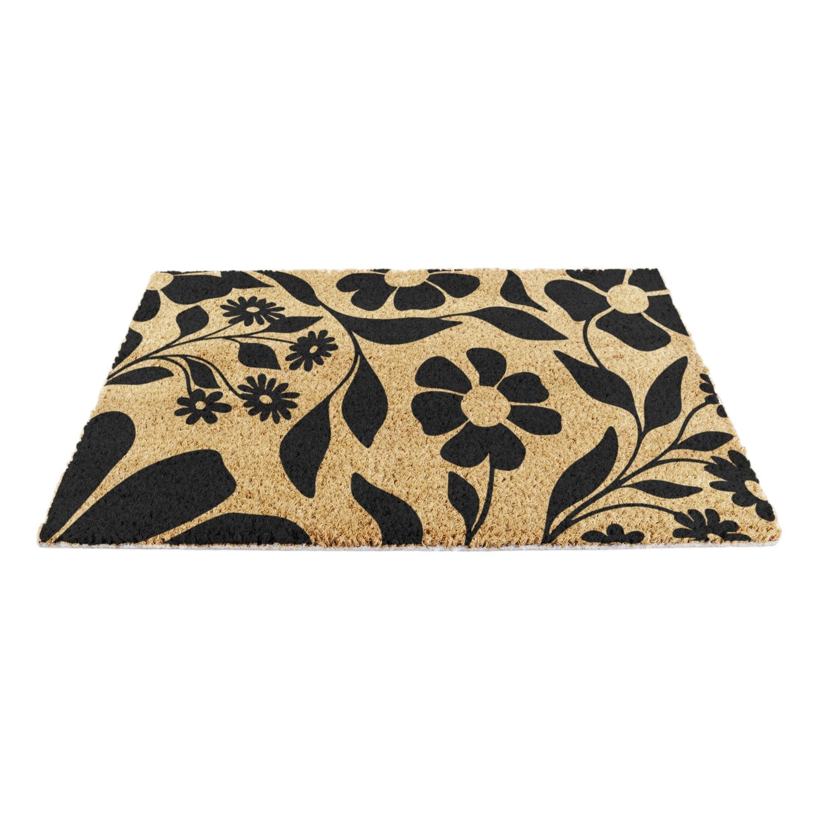 Black Floral Pattern Doormat