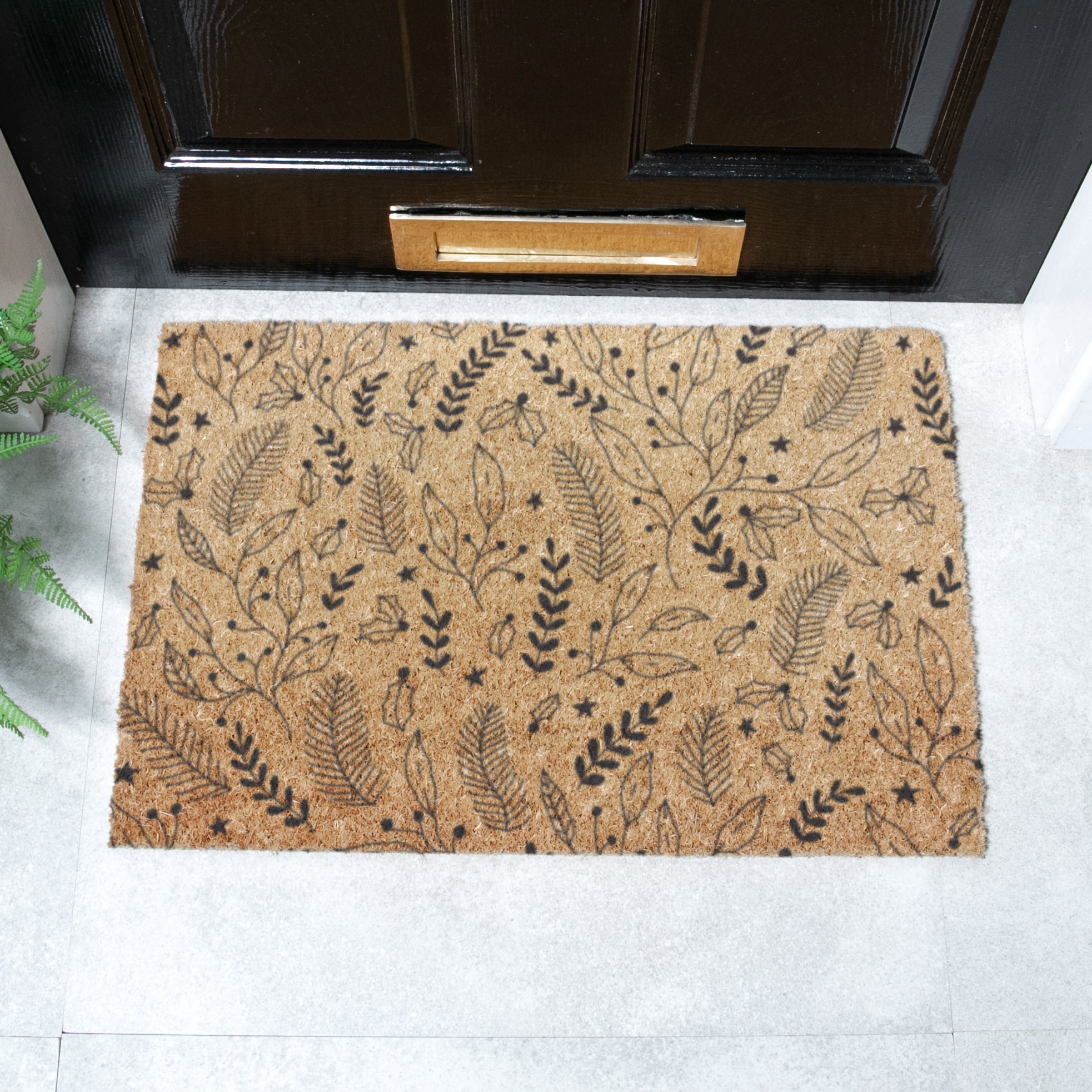 Black Winter Foliage Doormat