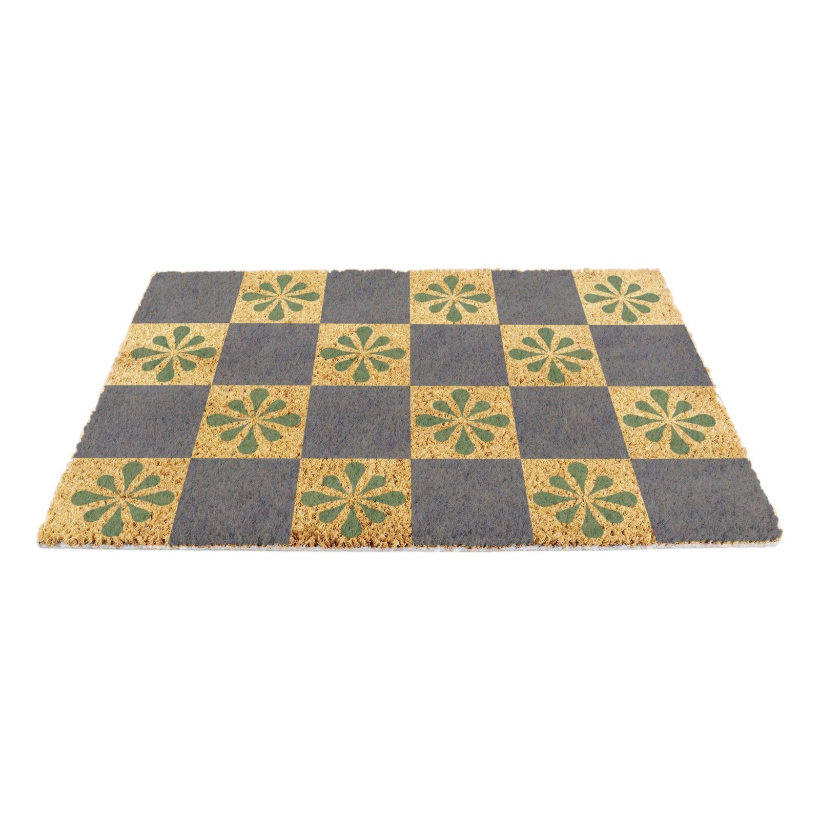 Blue Check & Petals Doormat