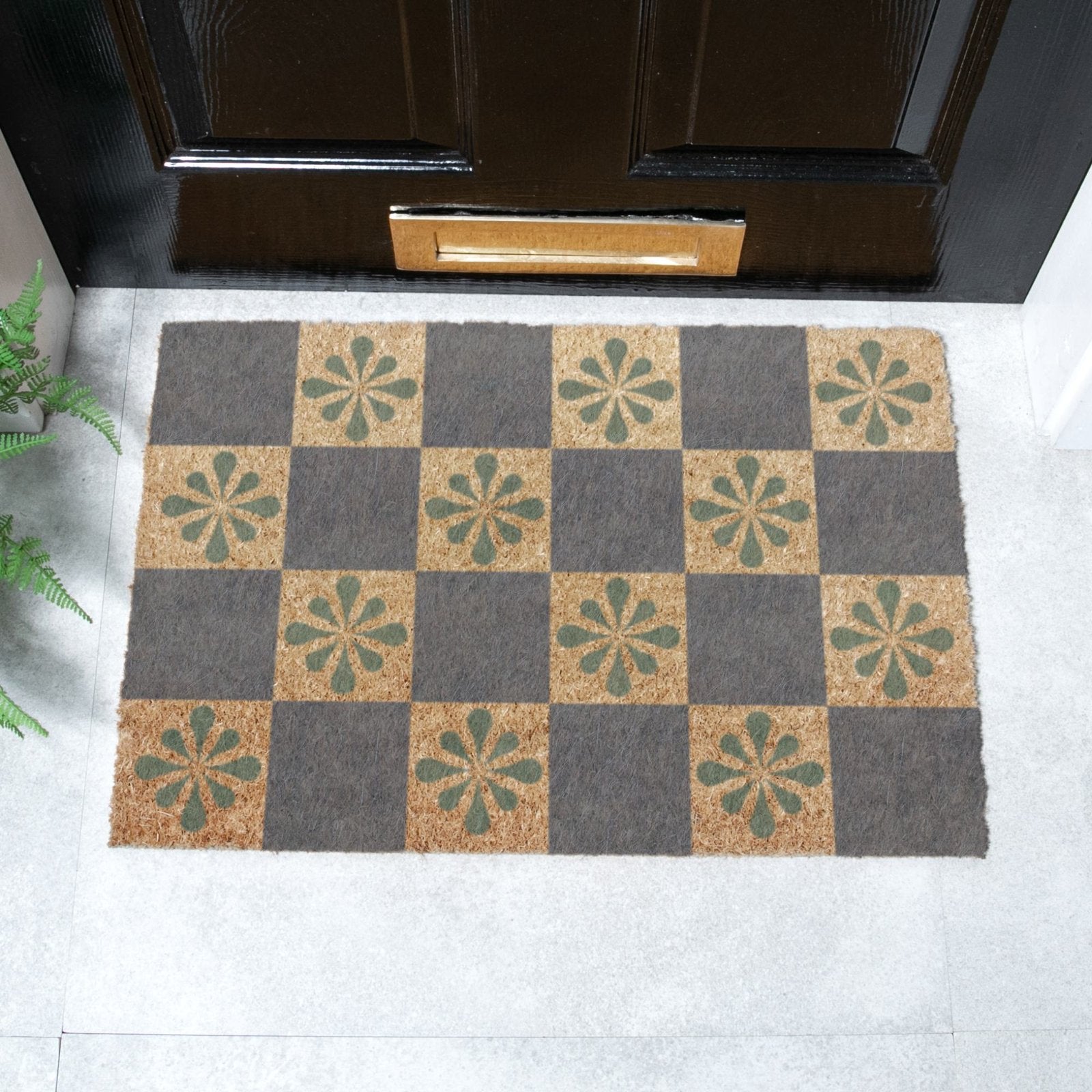 Blue Check & Petals Doormat