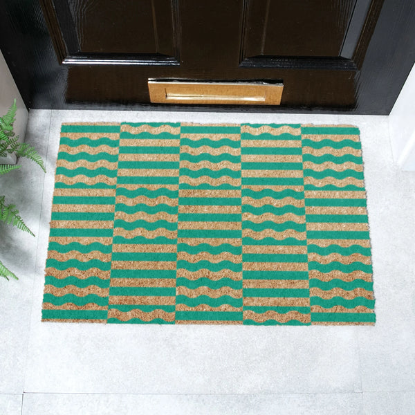 Elizabeth Olwen Green Wave Coir Doormat