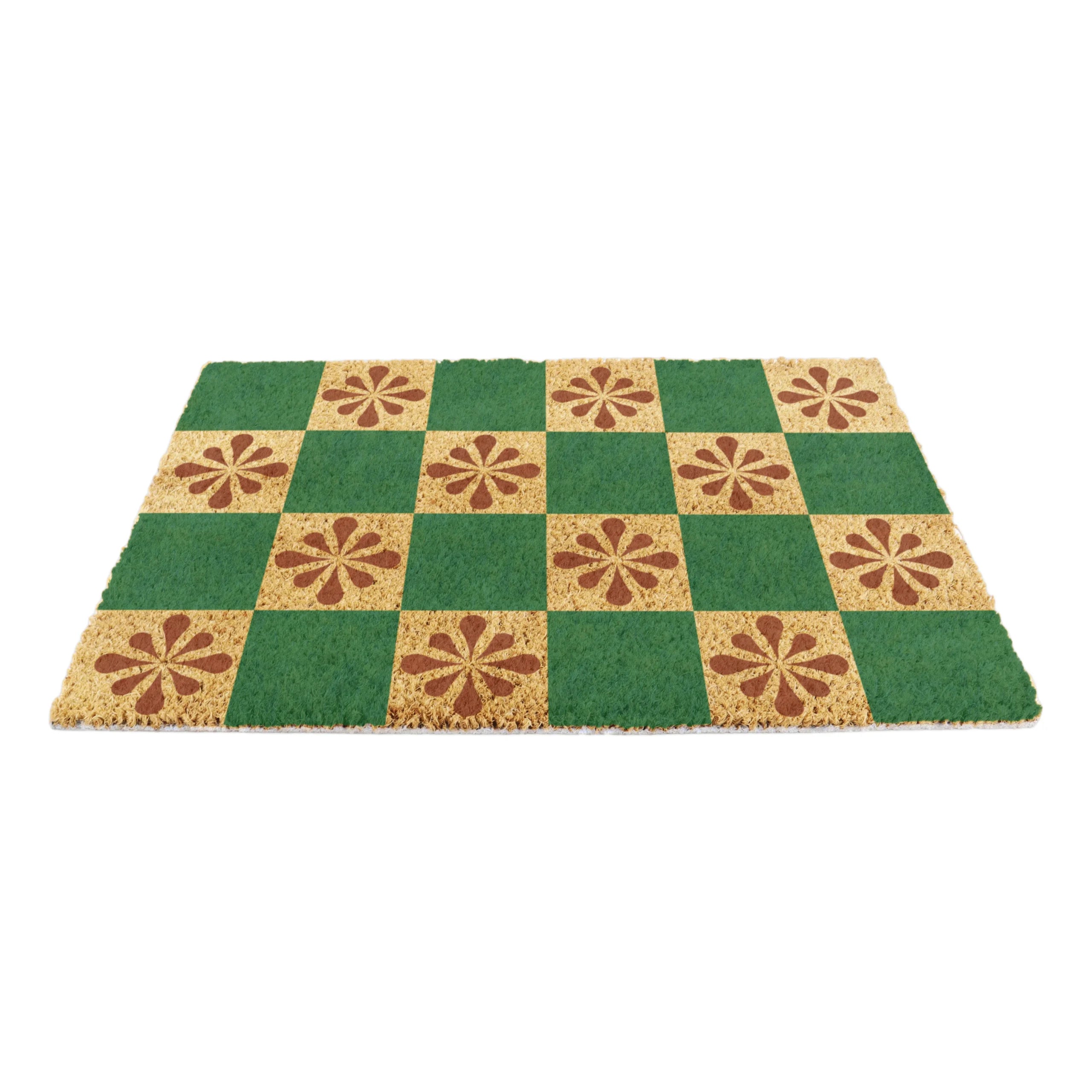 Green Petal Checkerboard Doormat