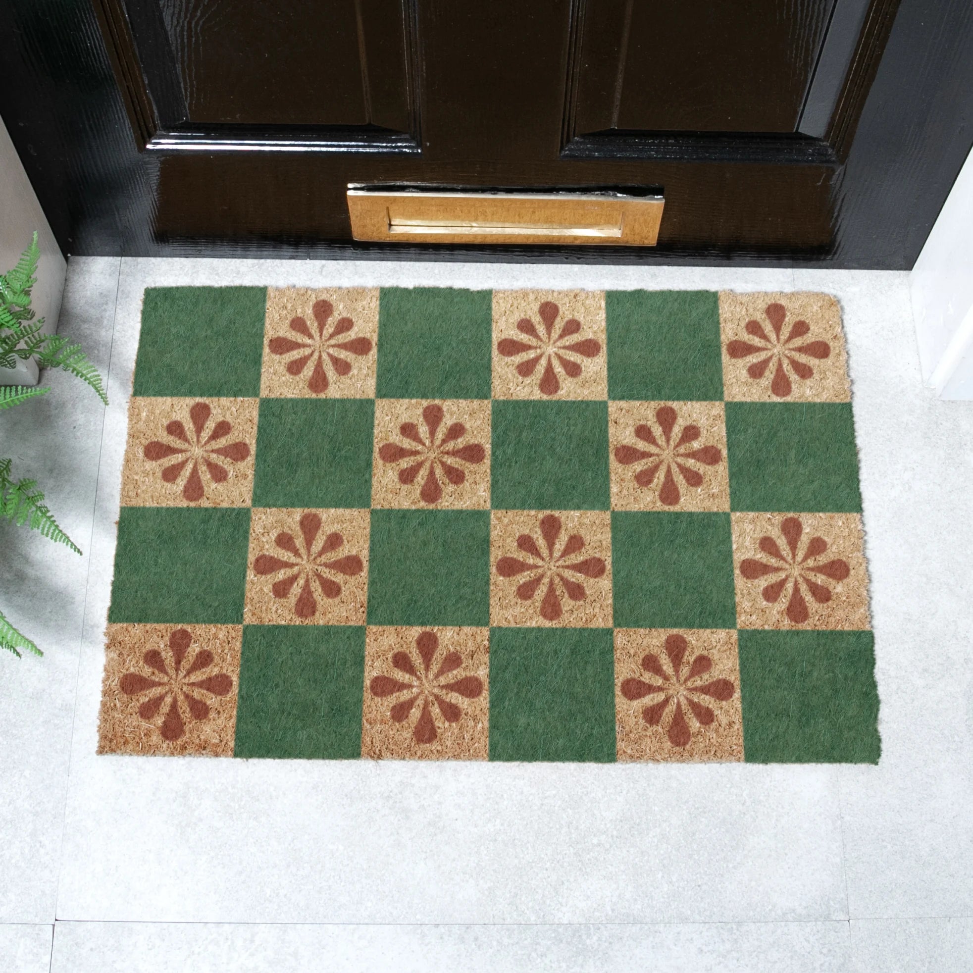 Green Petal Checkerboard Doormat