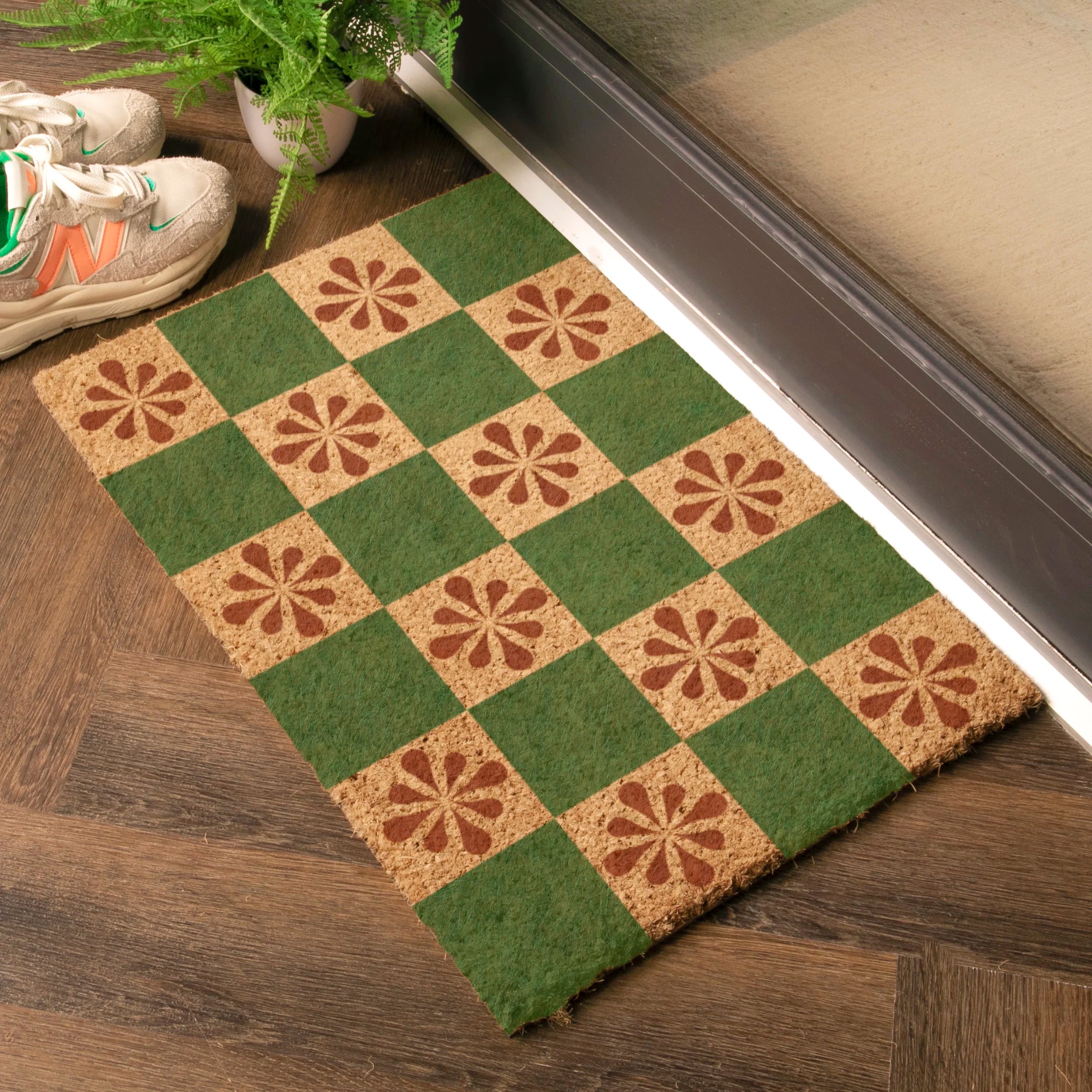 Green Petal Checkerboard Doormat