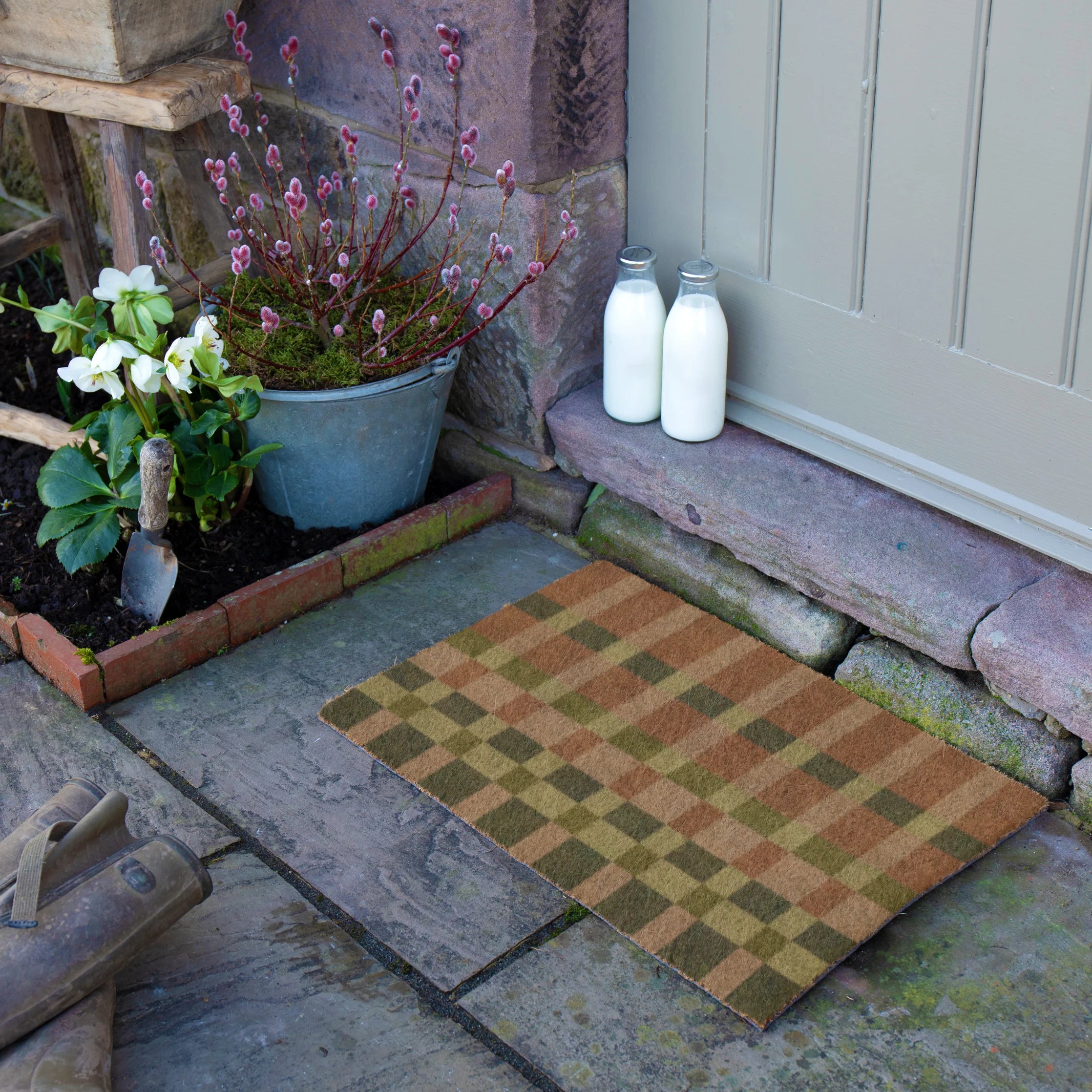 Pink and Blue Check Doormat