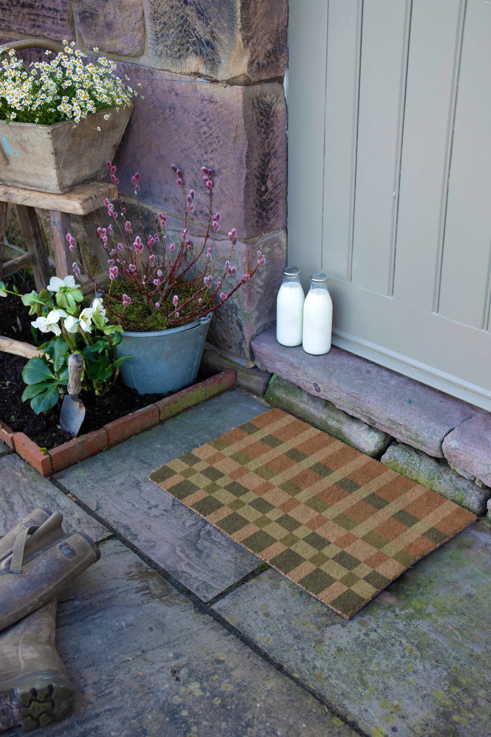 Pink and Blue Check Doormat