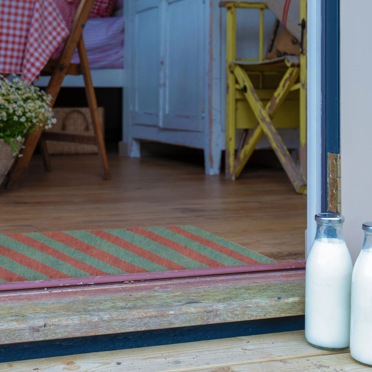 Pink and Blue Wiggly Stripes Doormat