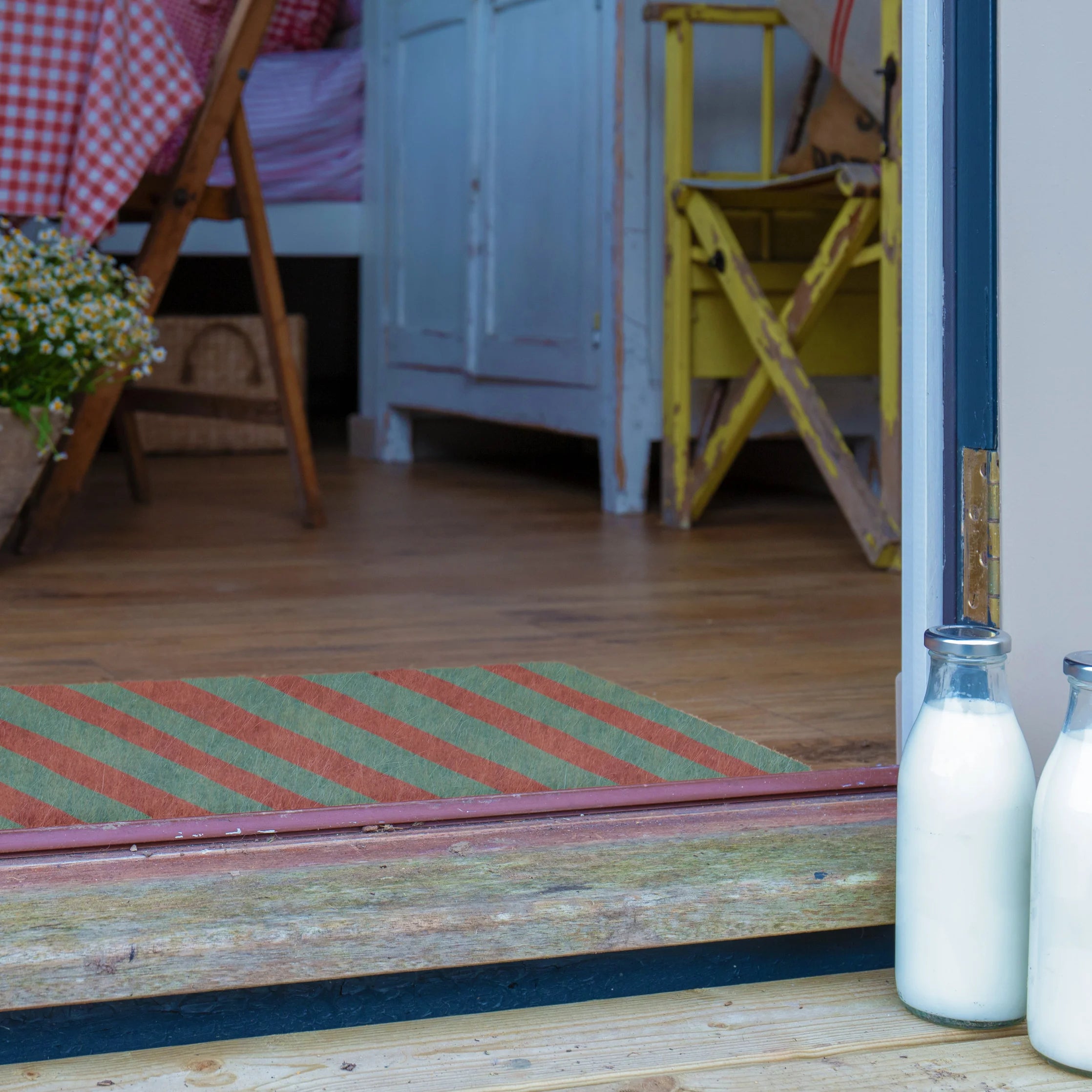 Pink and Blue Wiggly Stripes Doormat