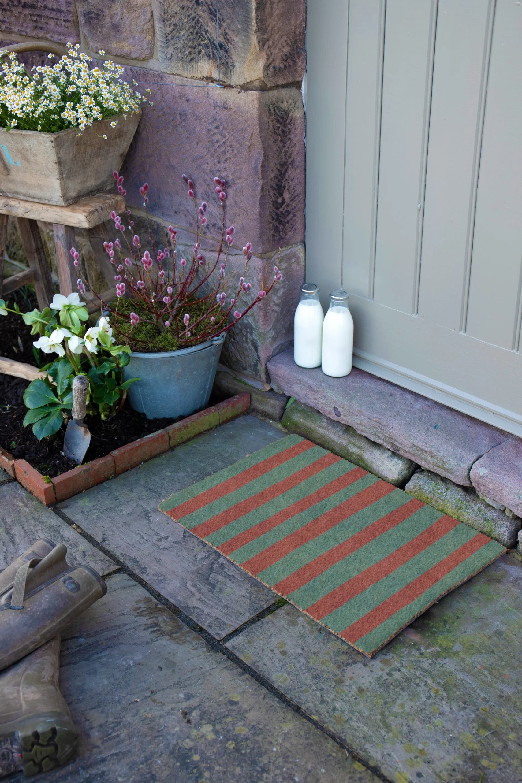 Pink and Blue Wiggly Stripes Doormat