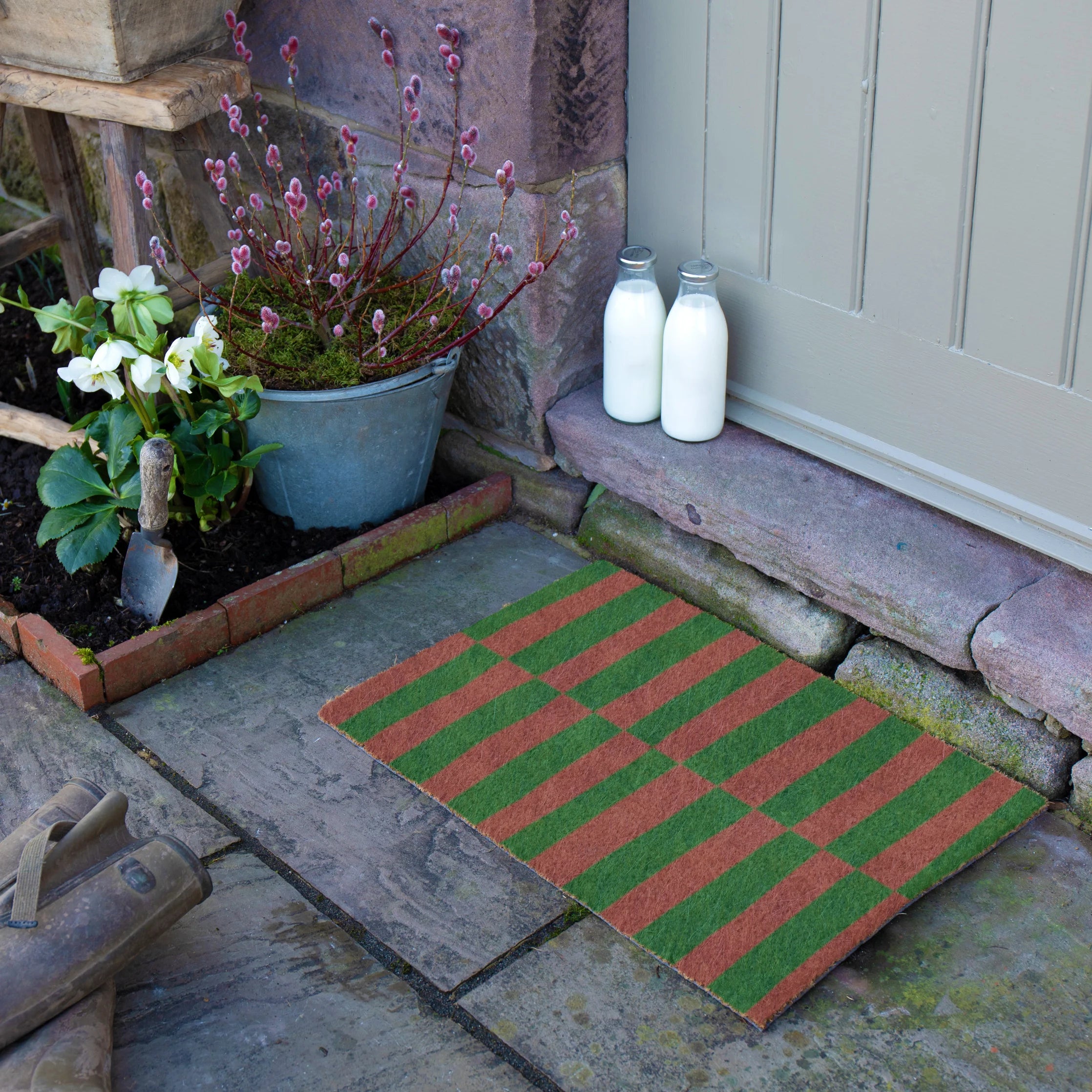 Pink & Green Half Stripes Doormat
