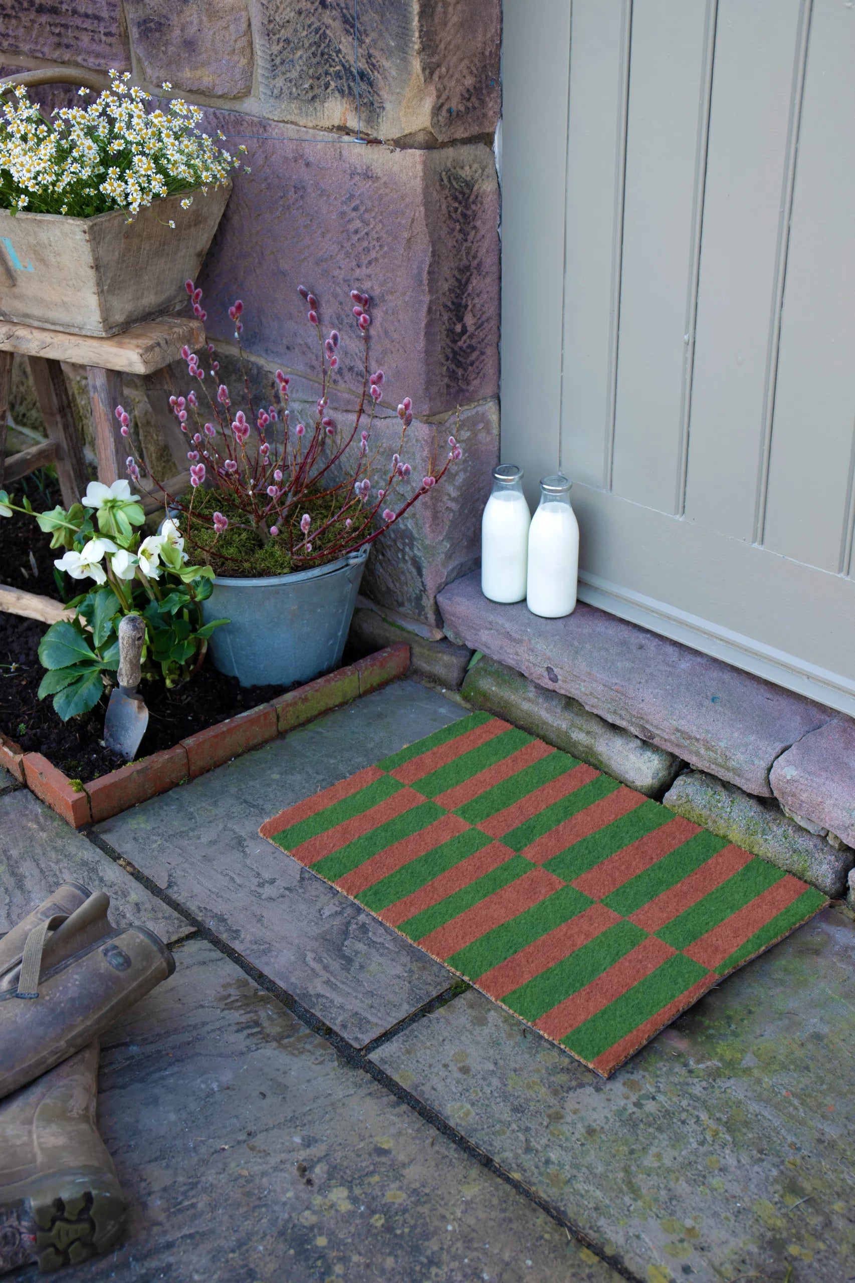 Pink & Green Half Stripes Doormat