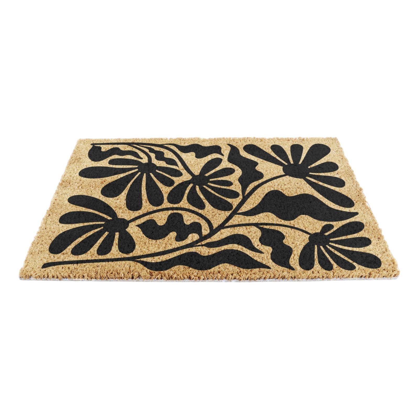 Black Quirky Floral Pattern Doormat