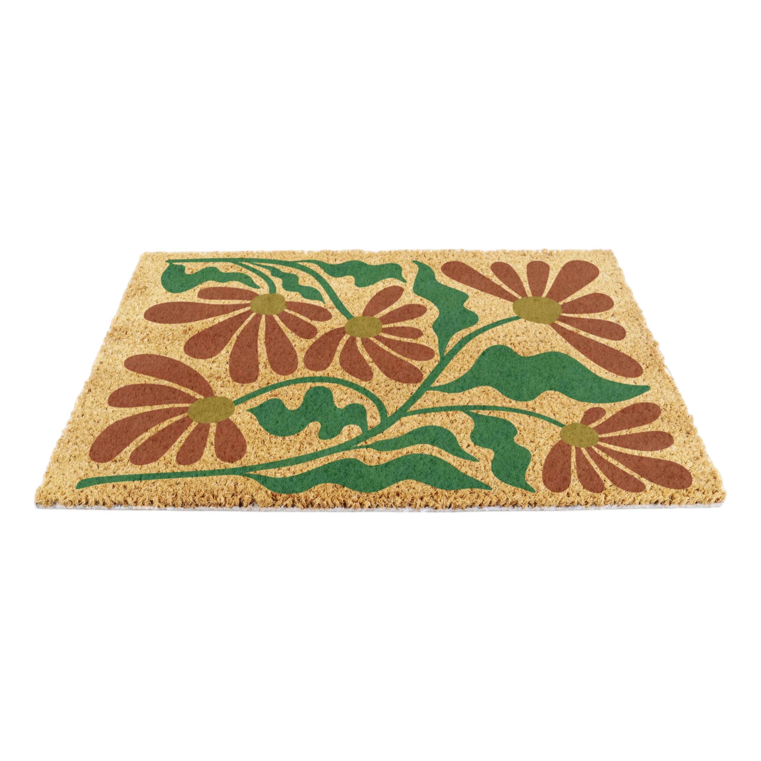 Red and Green Quirky Floral Pattern Doormat
