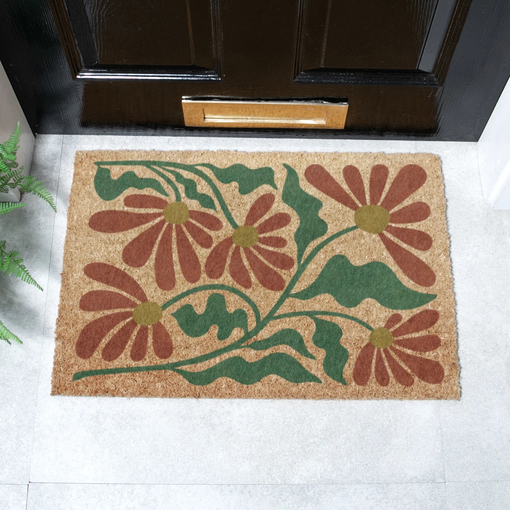 Red and Green Quirky Floral Pattern Doormat