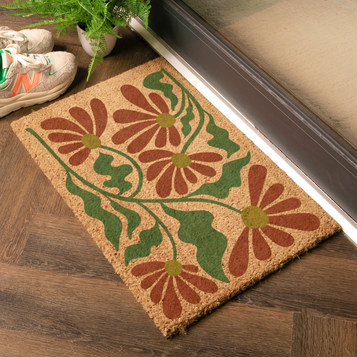Red and Green Quirky Floral Pattern Doormat