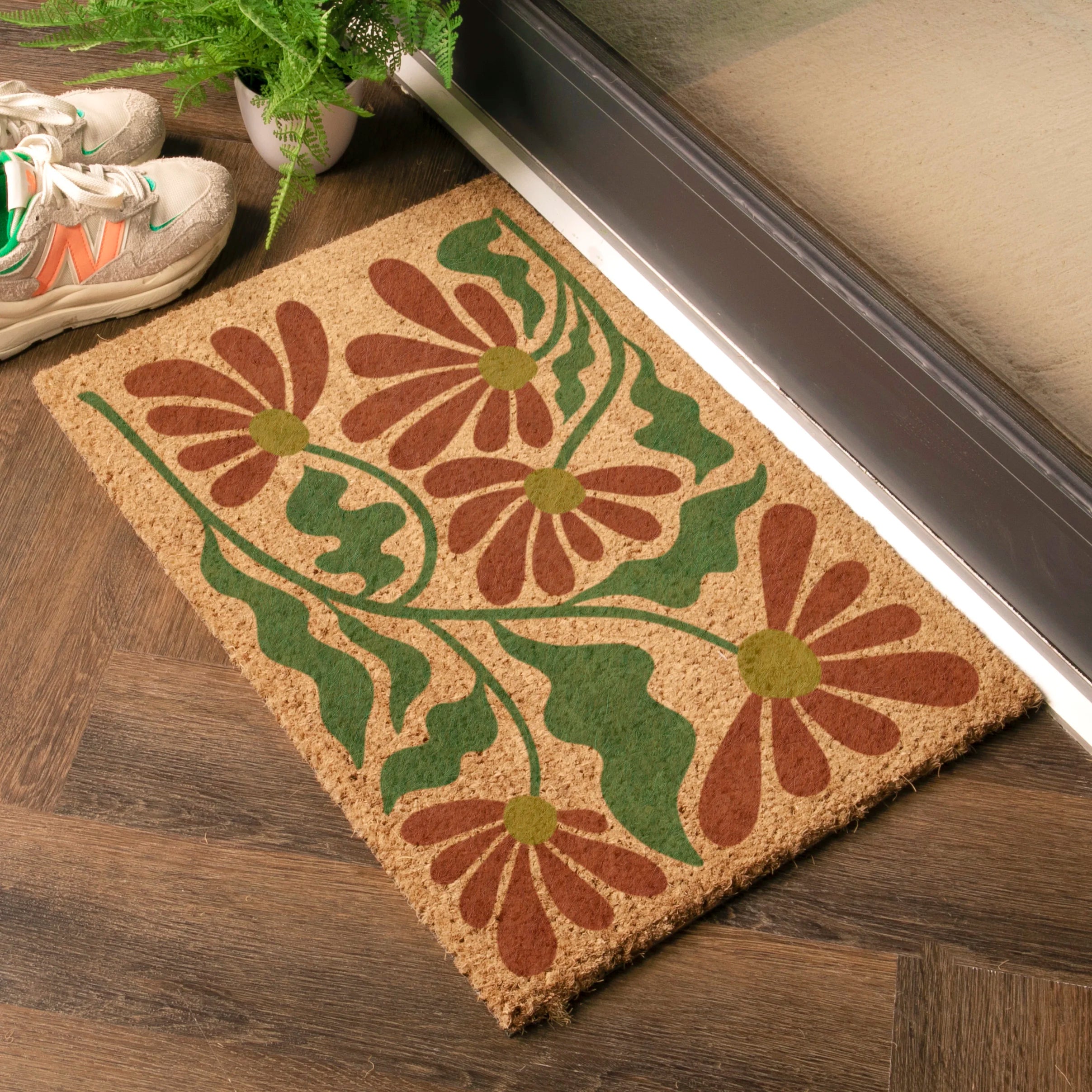 Red and Green Quirky Floral Pattern Doormat