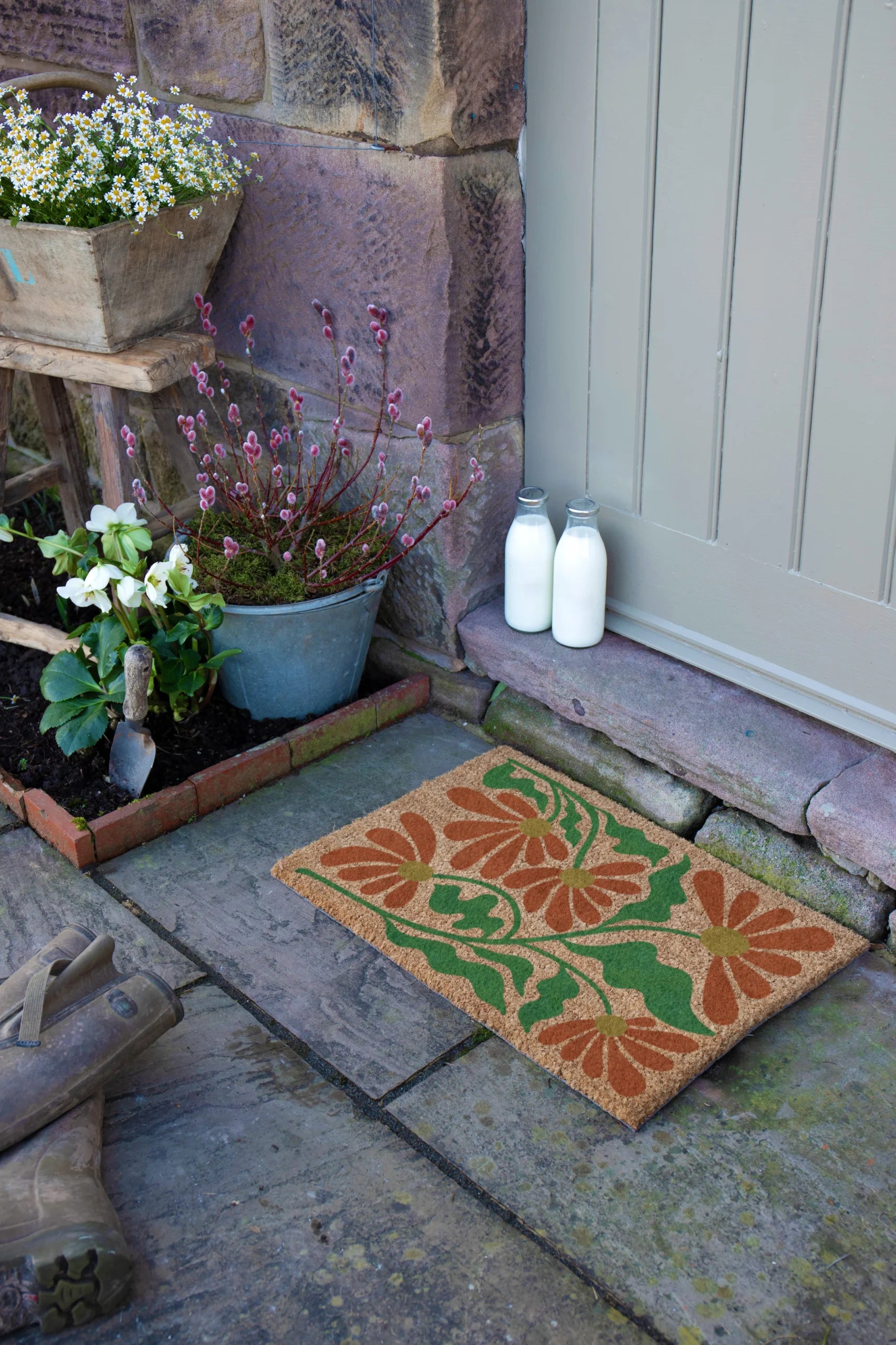 Red and Green Quirky Floral Pattern Doormat