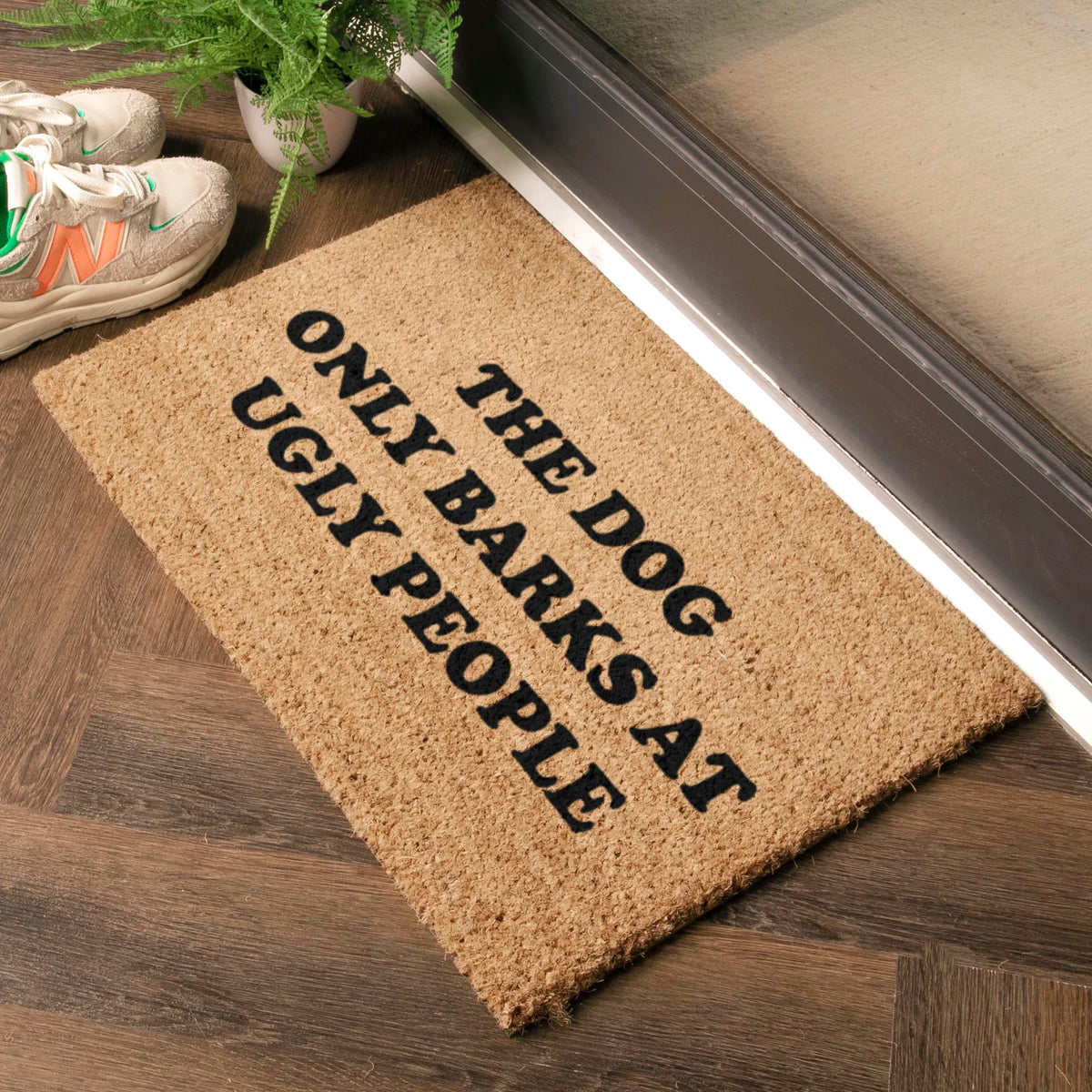 Dog only barks at ugly people doormat