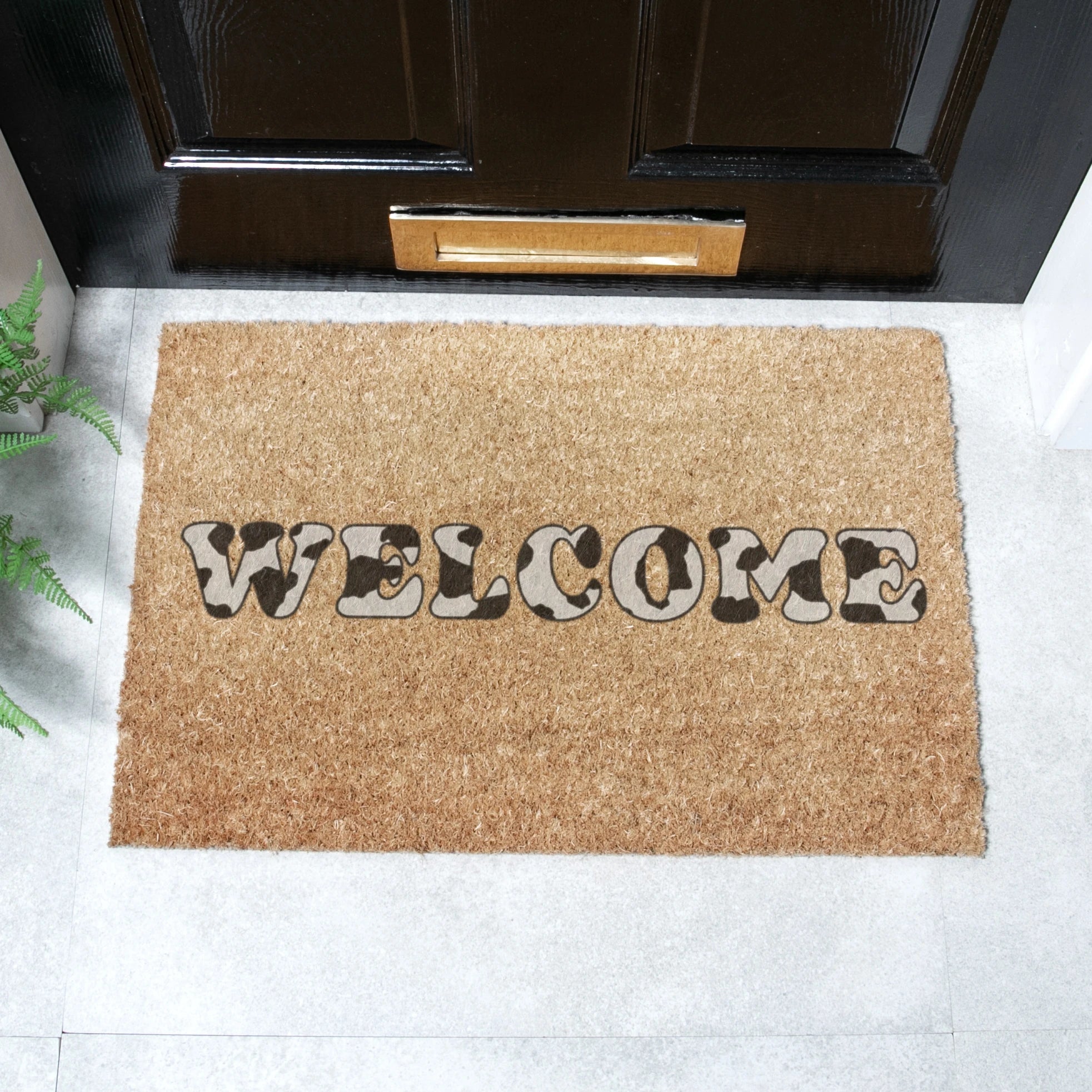 Welcome Cow Print Coir Doormat