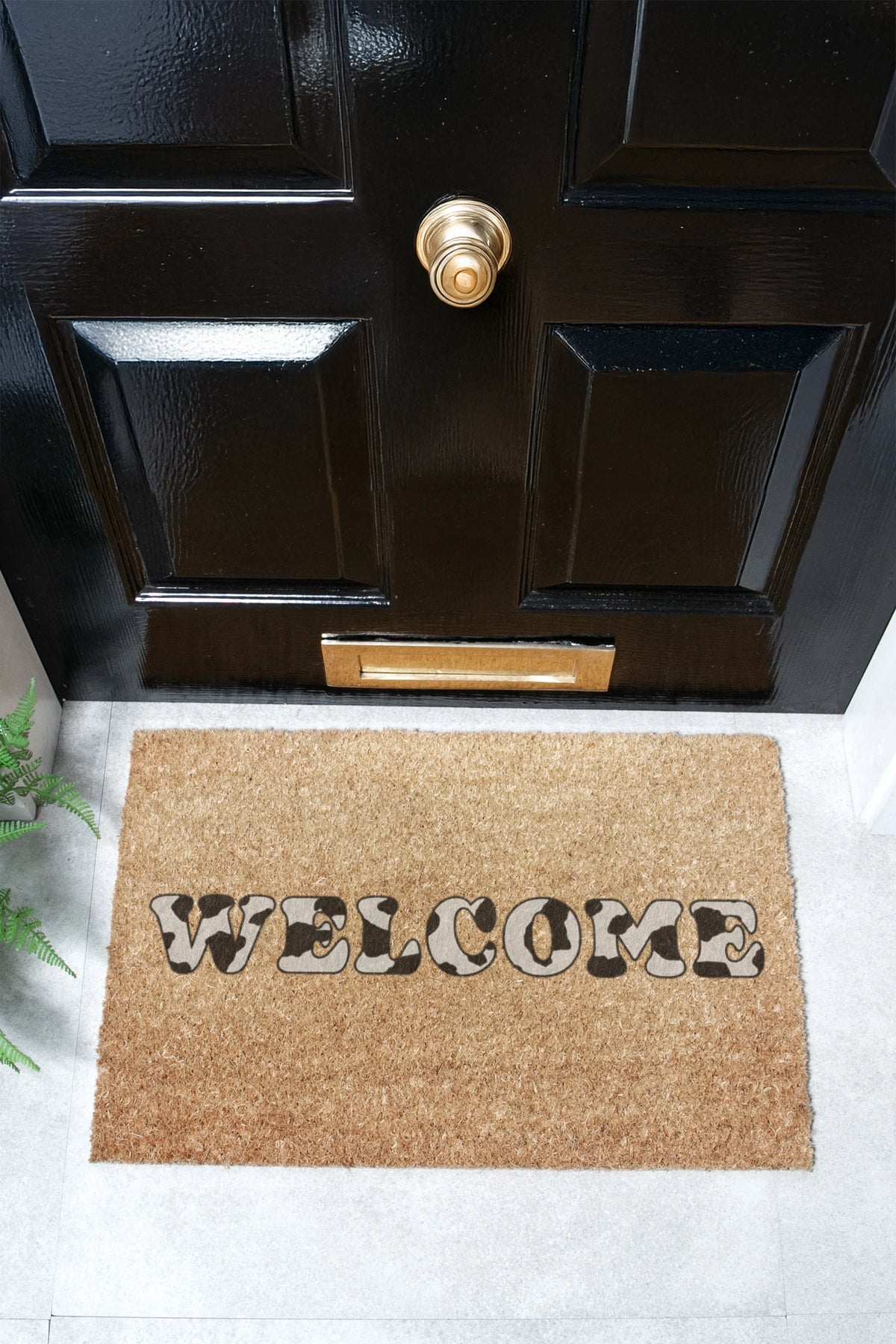 Welcome Cow Print Coir Doormat