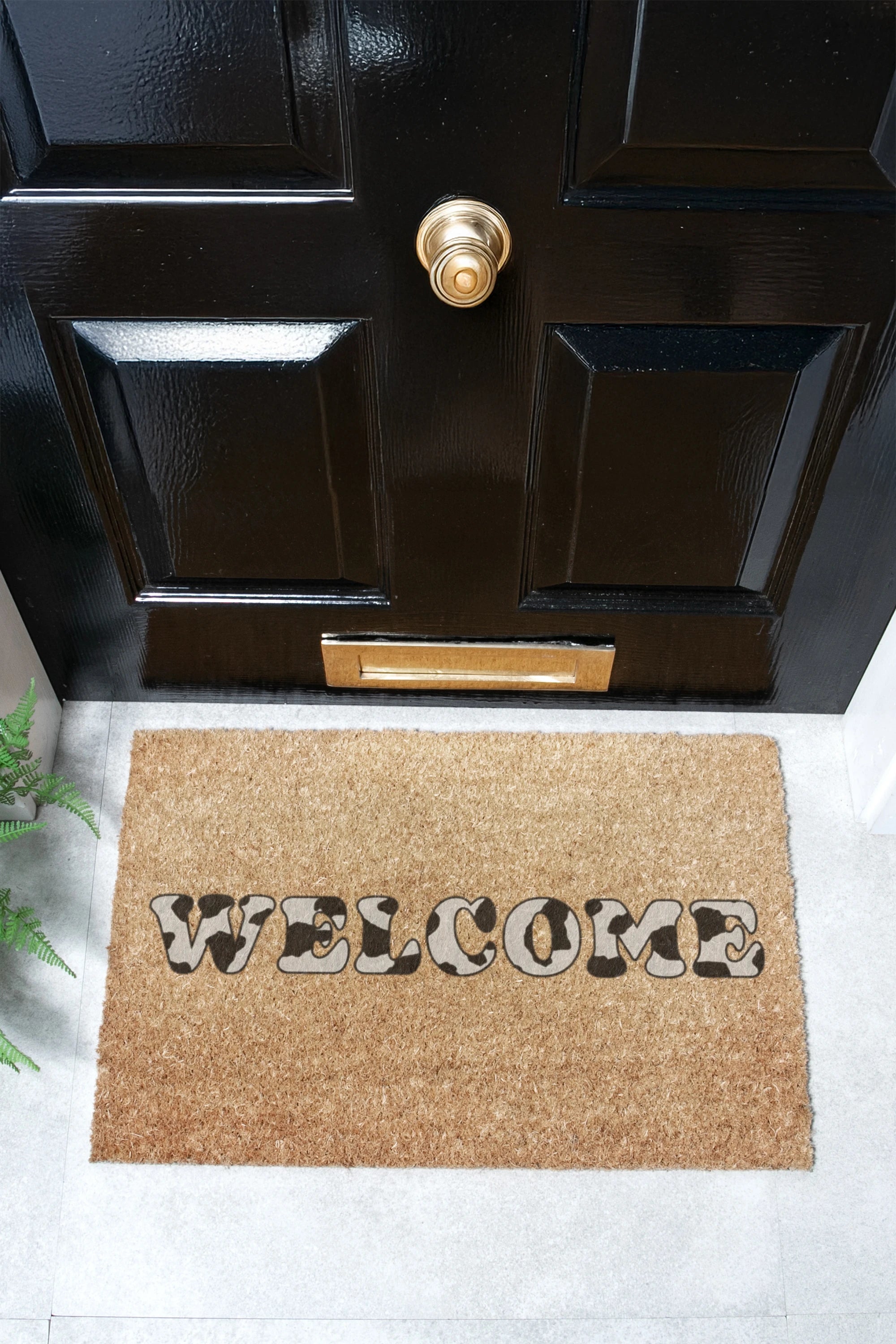 Welcome Cow Print Coir Doormat