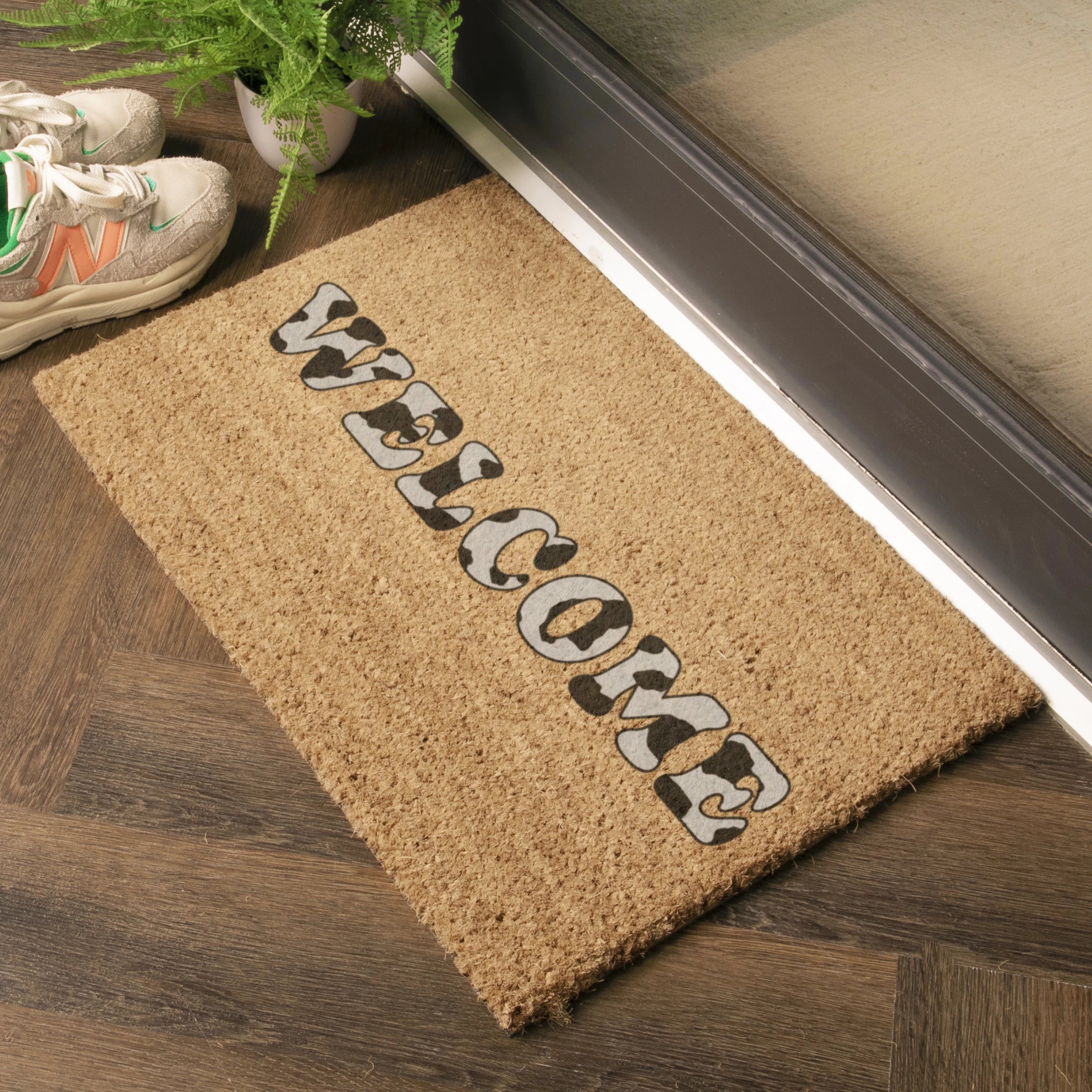 Welcome Cow Print Coir Doormat