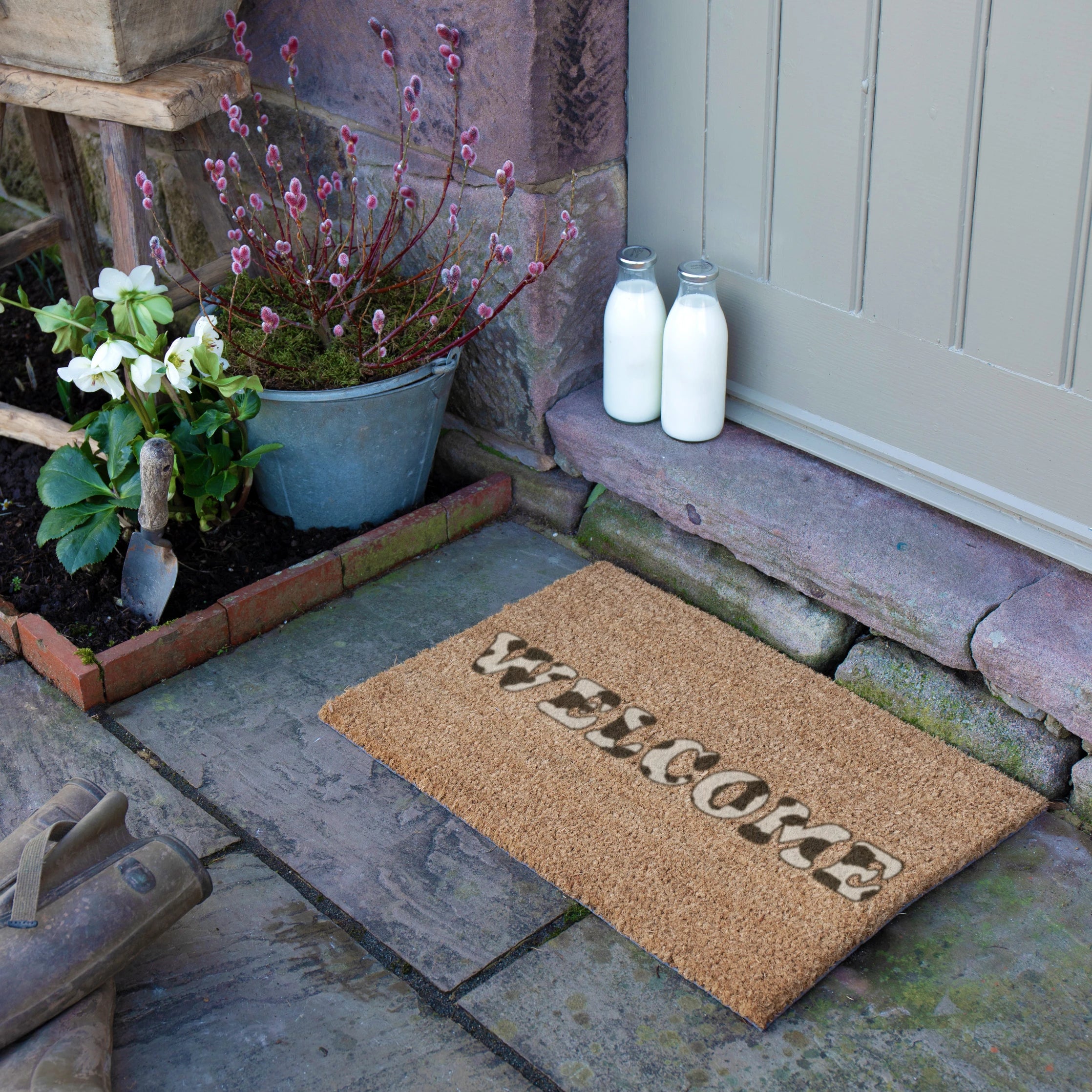 Welcome Cow Print Coir Doormat