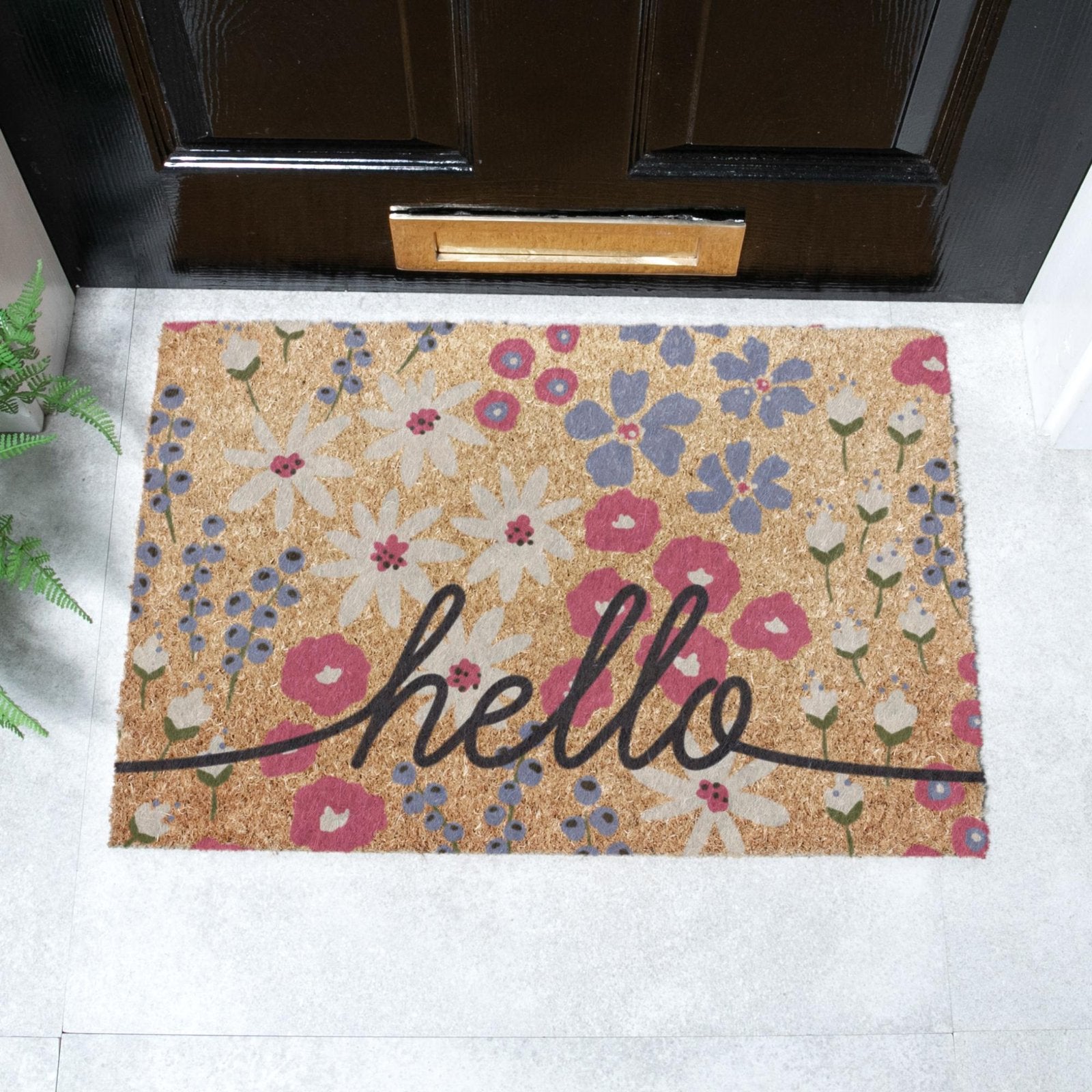 Hello Scribbly Floral Doormat