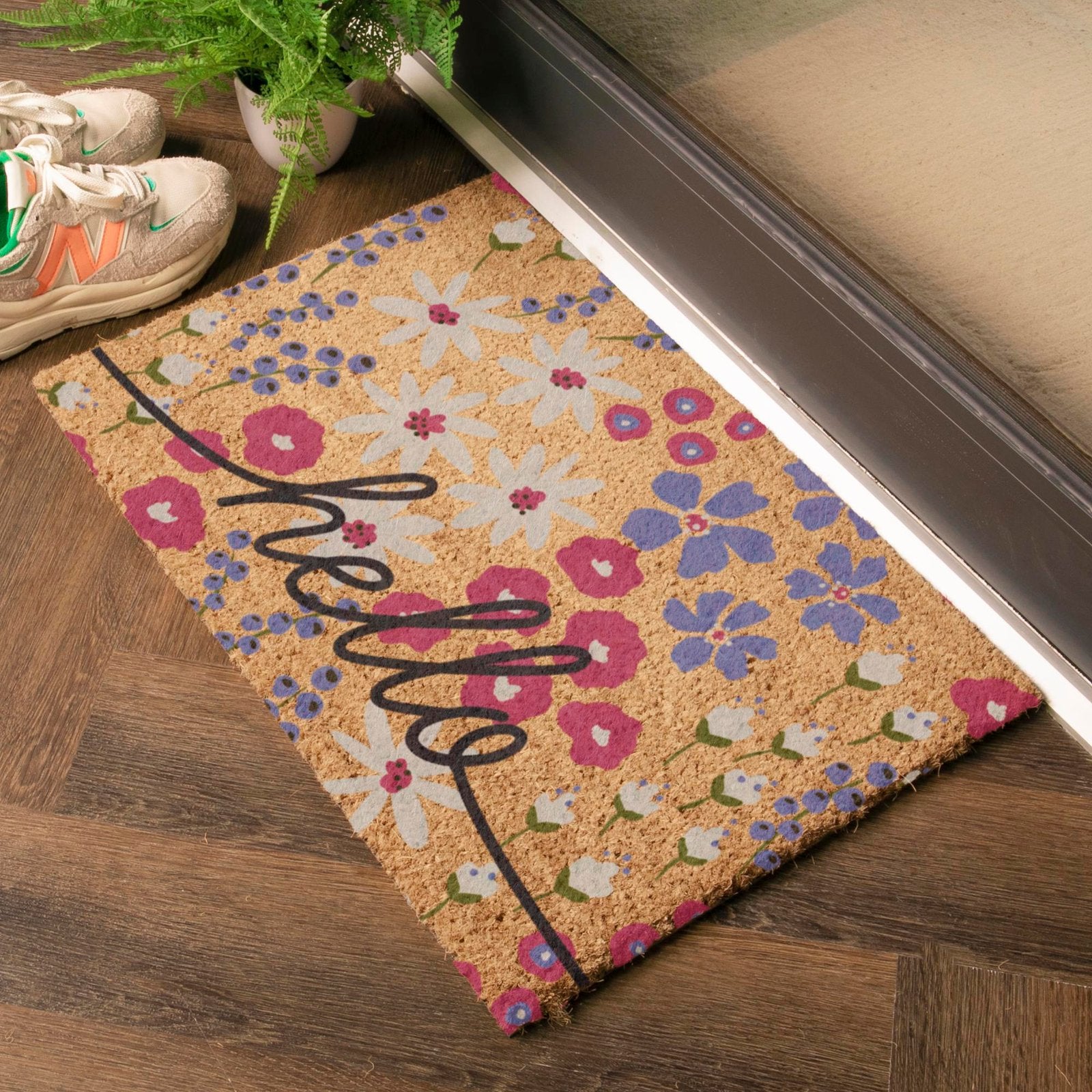 Hello Scribbly Floral Doormat