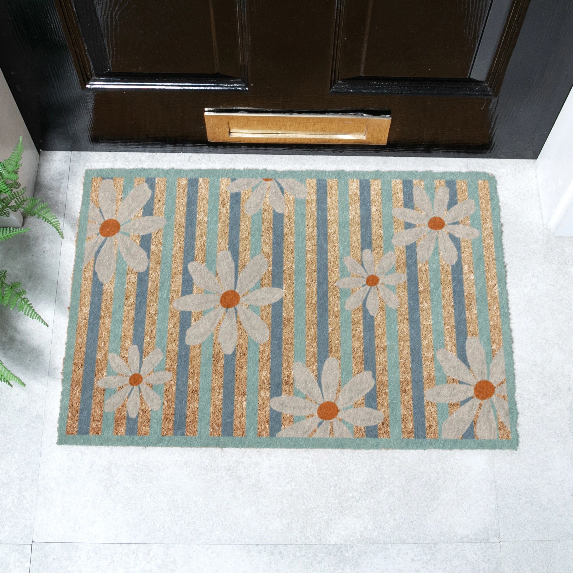 Daisies on Stripes Coir Doormat