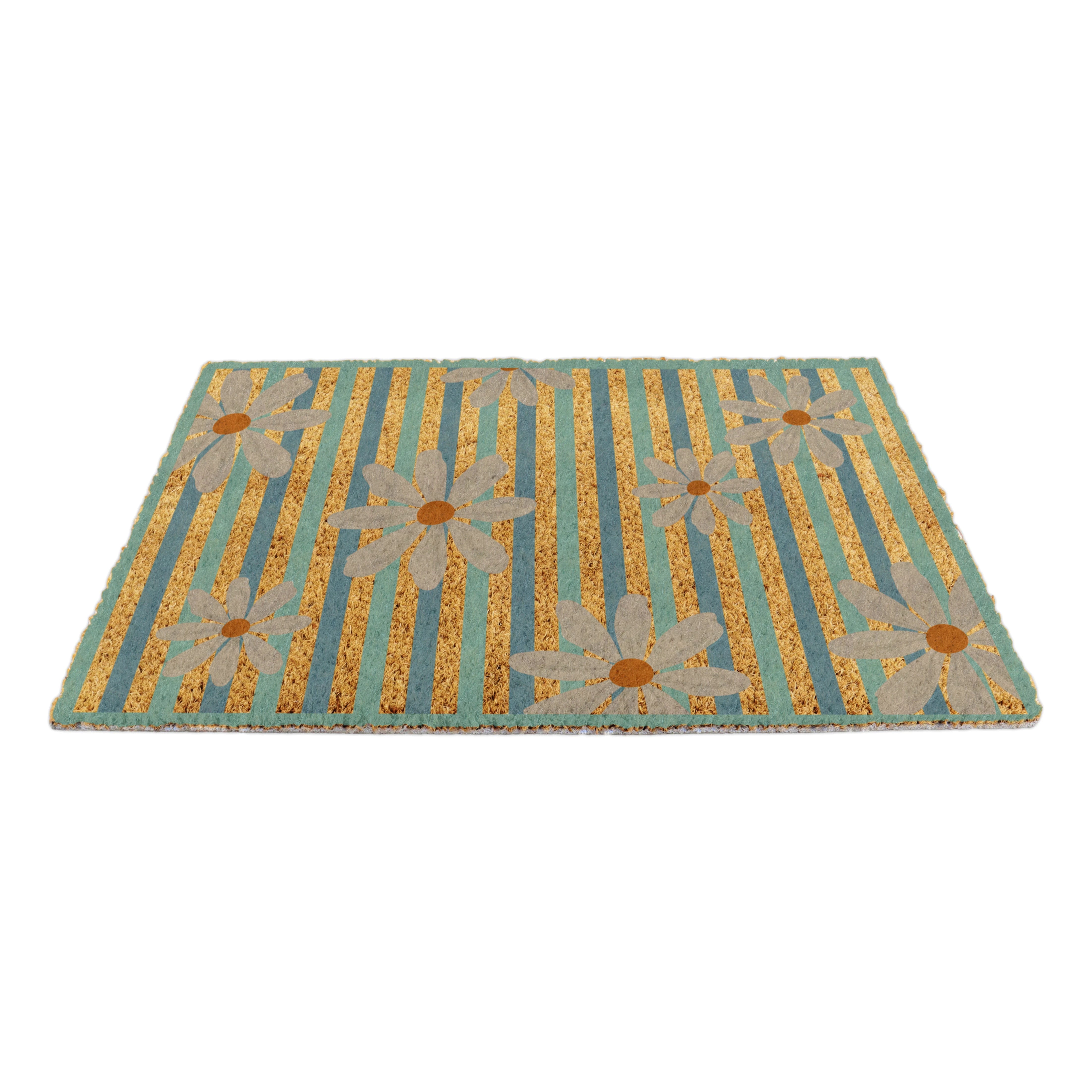 Daisies on Stripes Coir Doormat
