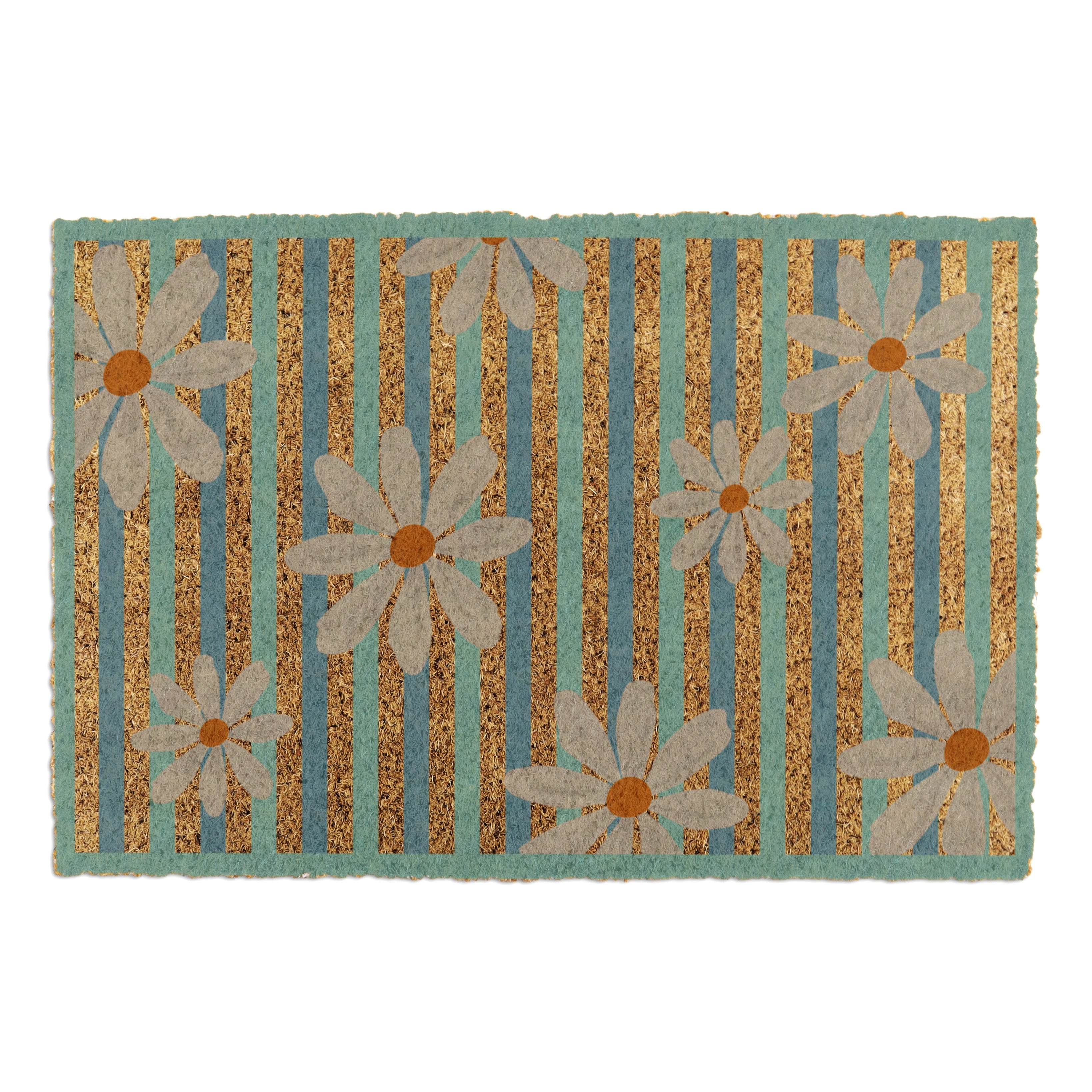 Daisies on Stripes Coir Doormat