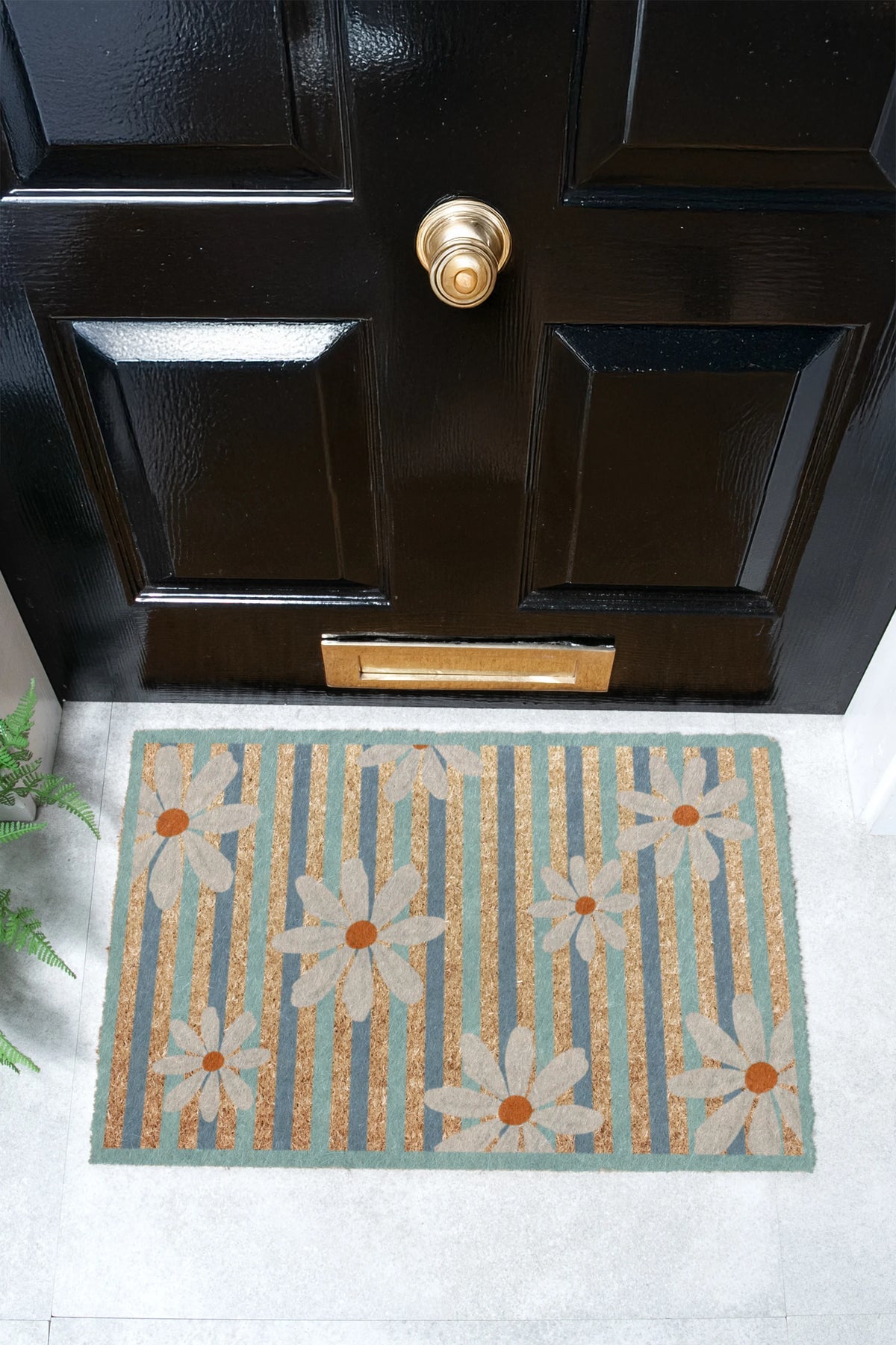 Daisies on Stripes Coir Doormat