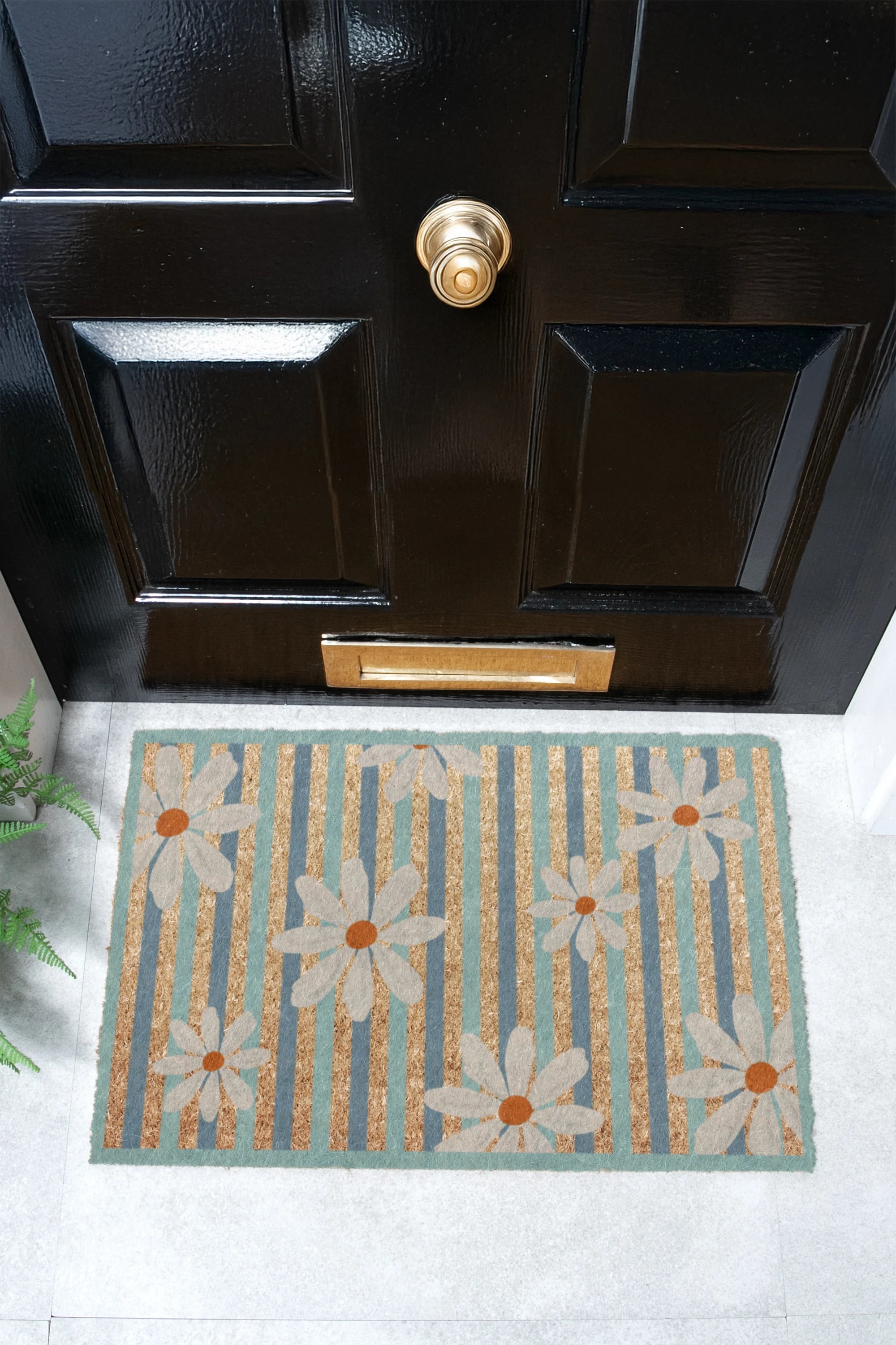 Daisies on Stripes Coir Doormat