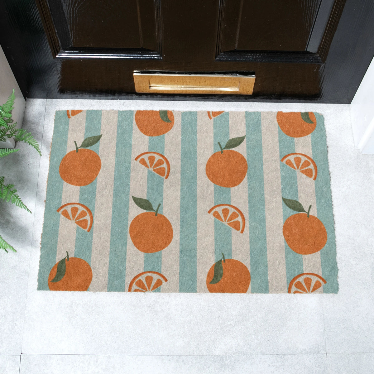 Blue Stripe Oranges Coir Doormat