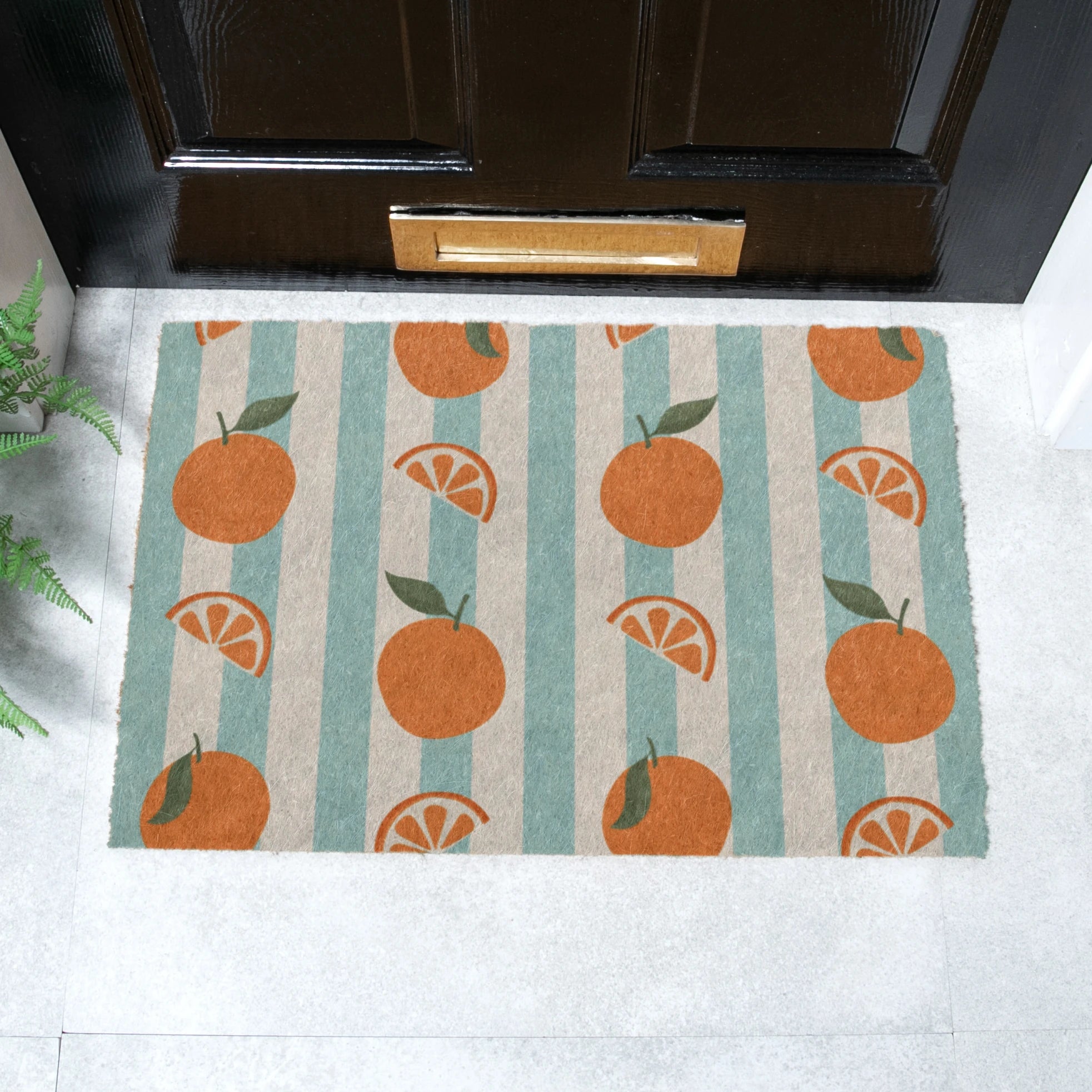 Blue Stripe Oranges Coir Doormat