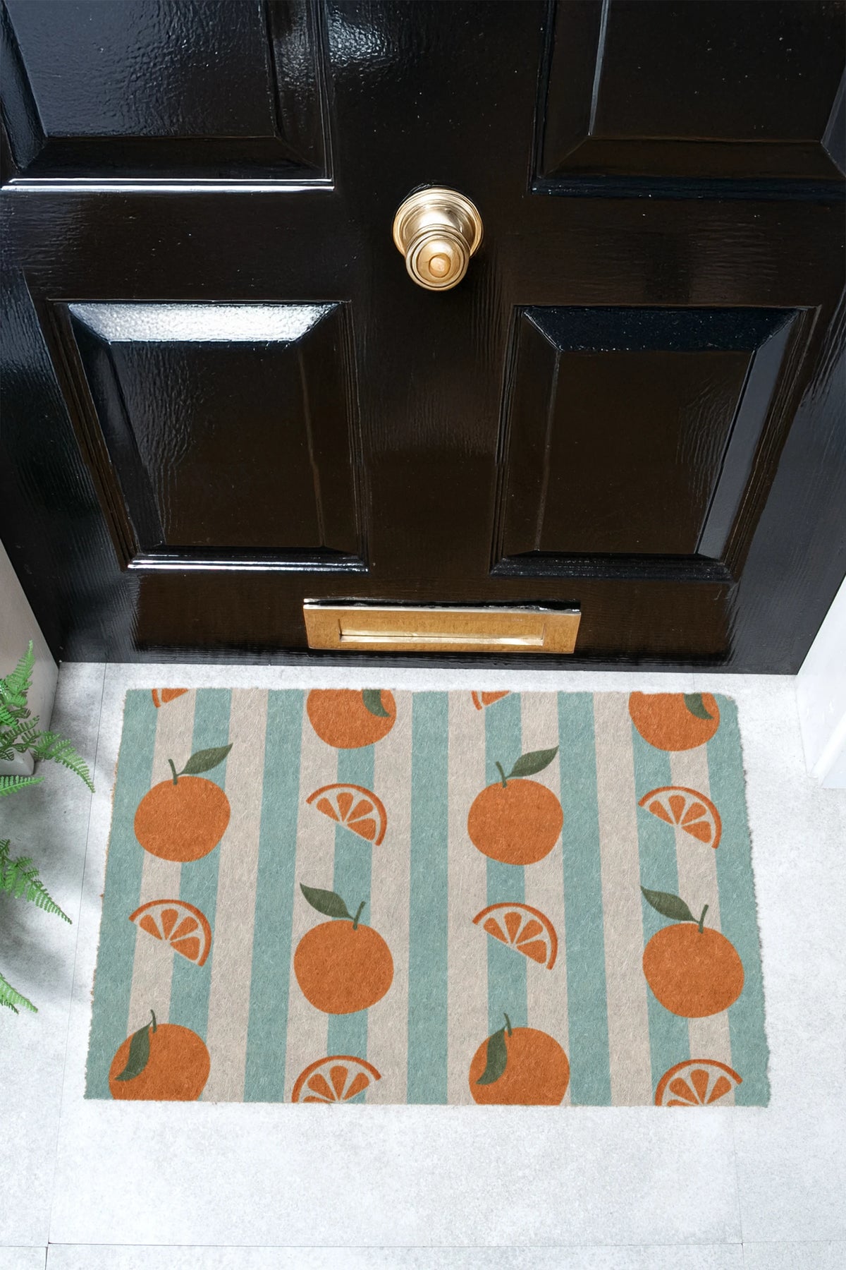 Blue Stripe Oranges Coir Doormat