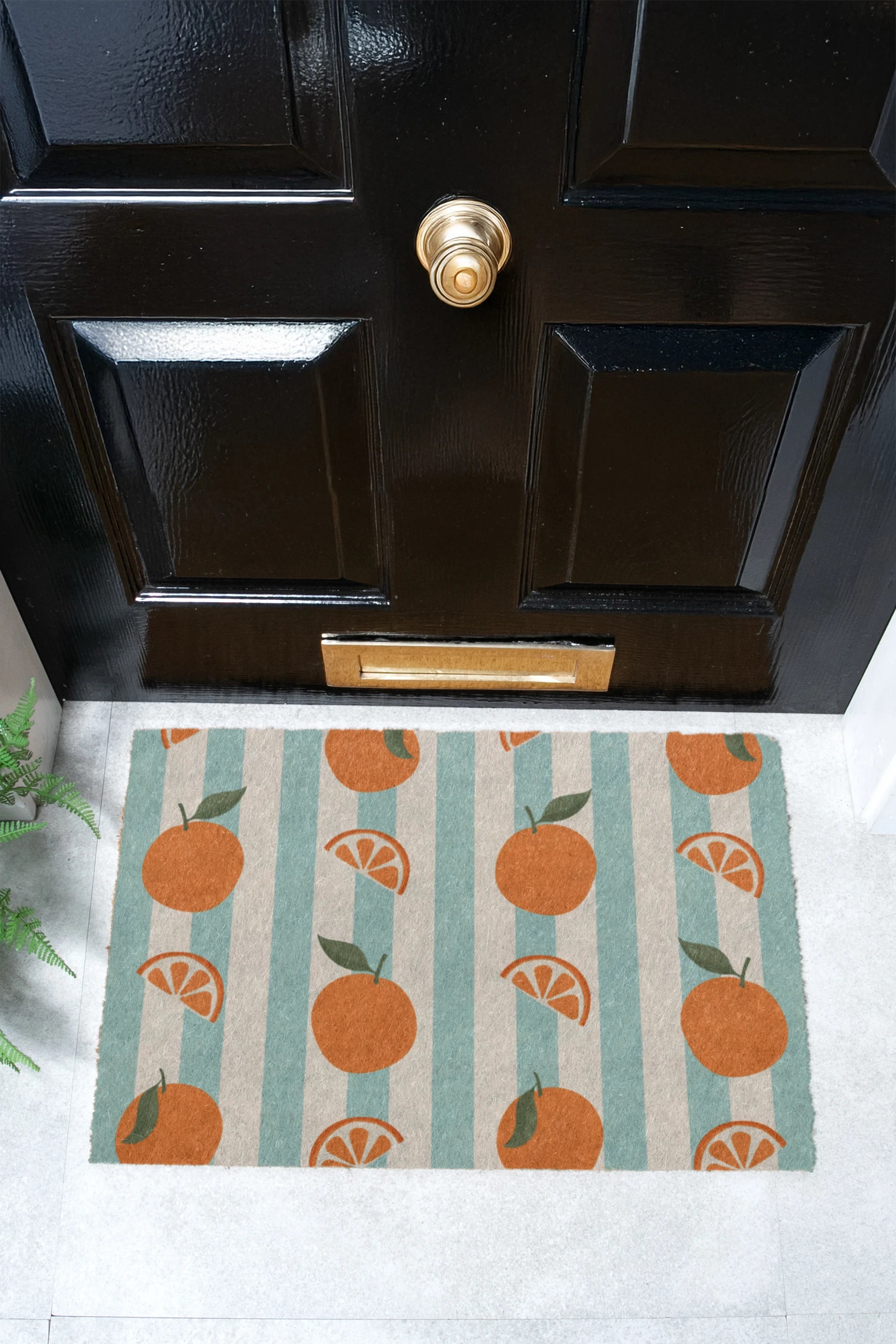 Blue Stripe Oranges Coir Doormat