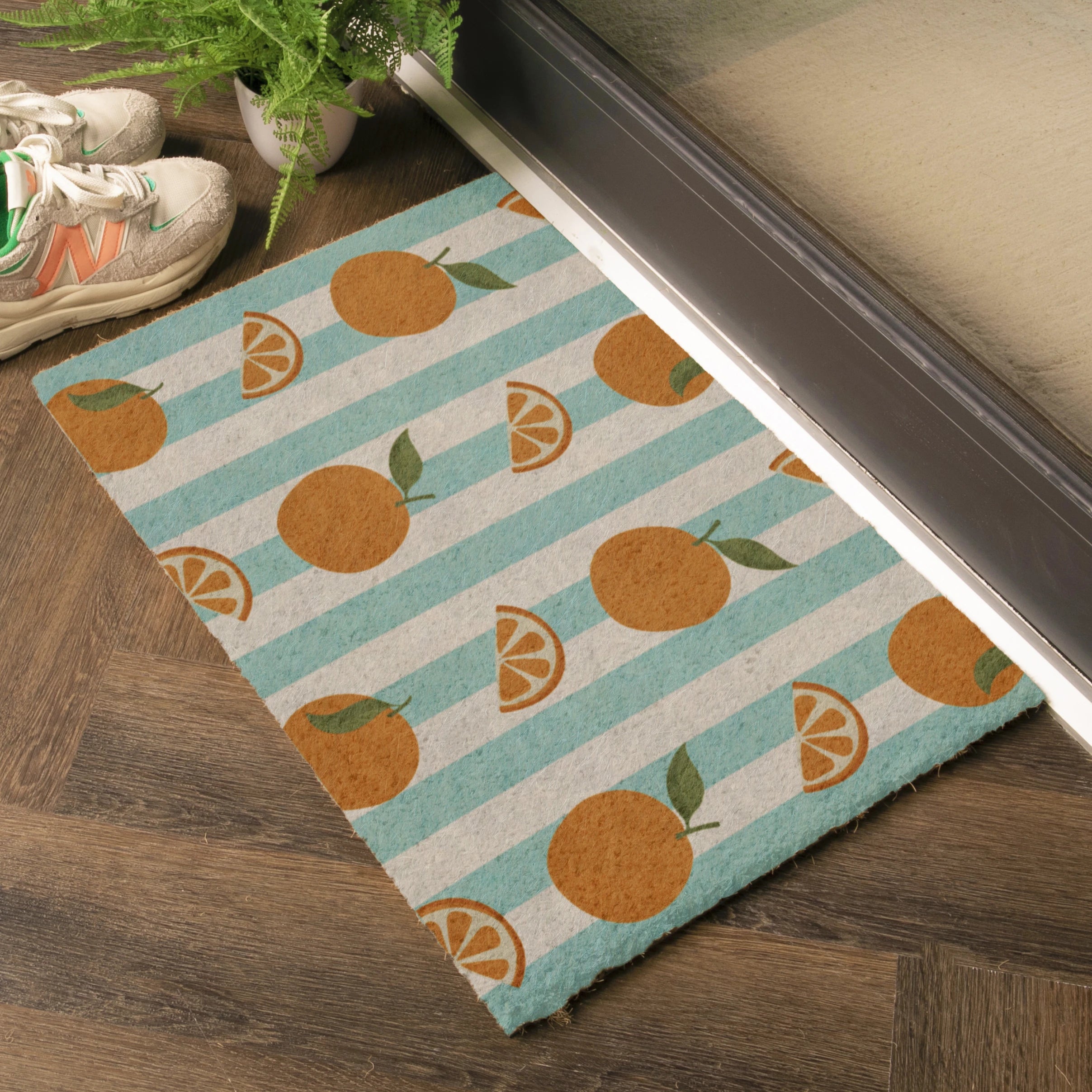 Blue Stripe Oranges Coir Doormat