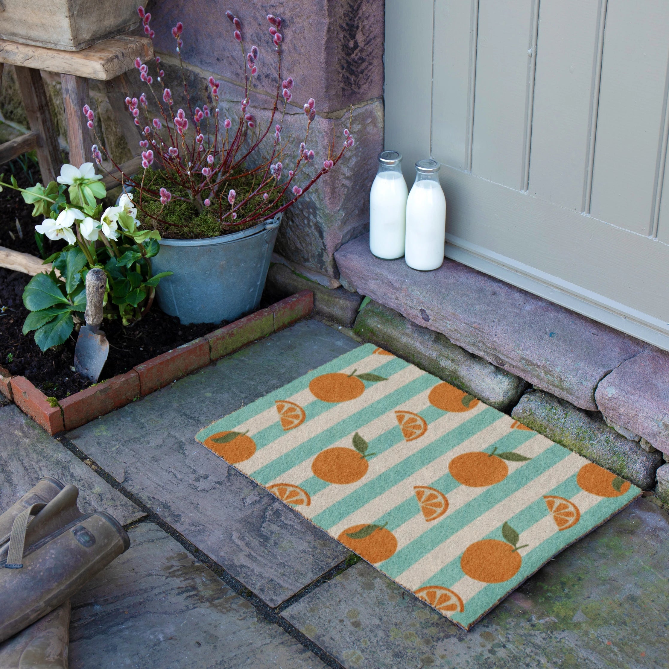 Blue Stripe Oranges Coir Doormat