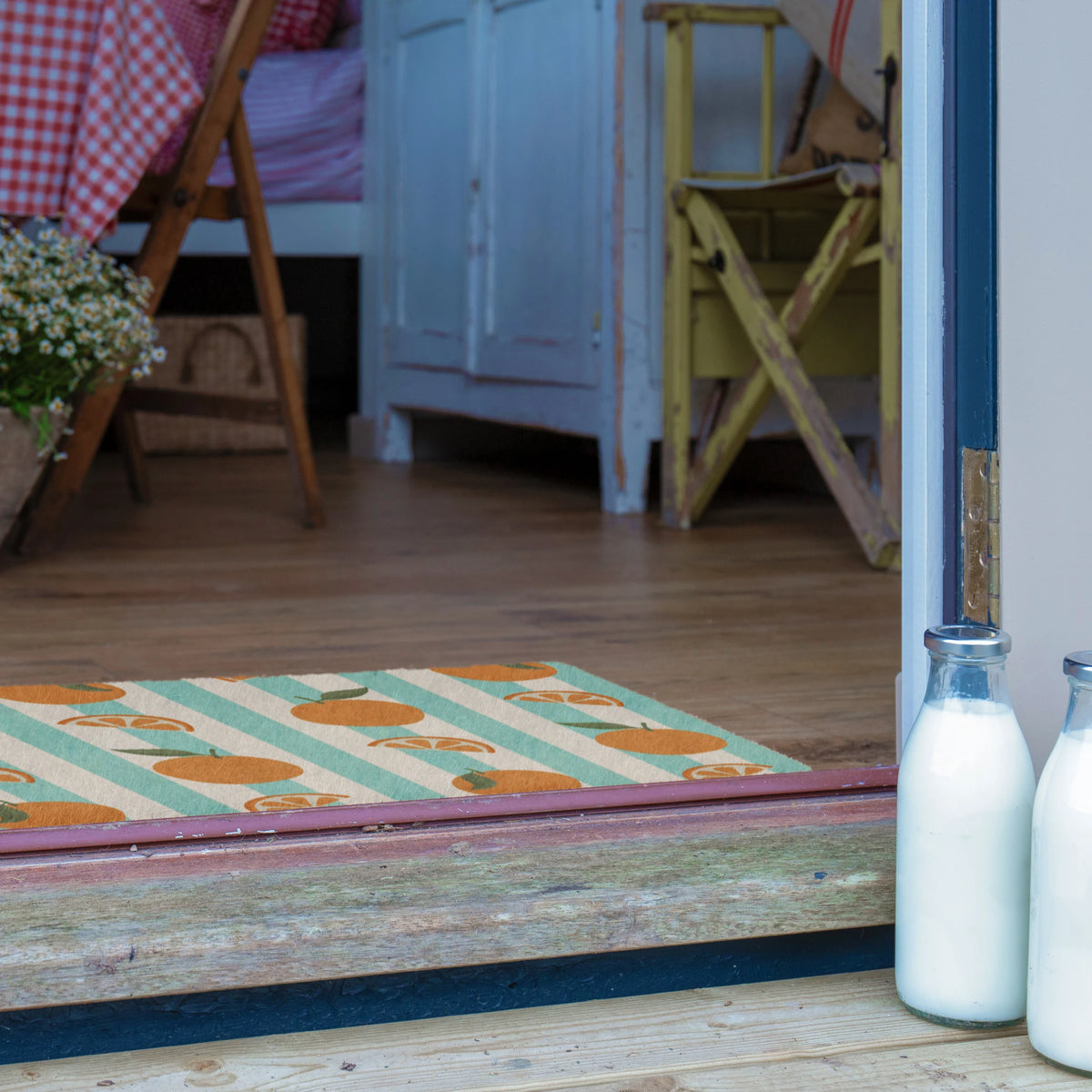 Blue Stripe Oranges Coir Doormat