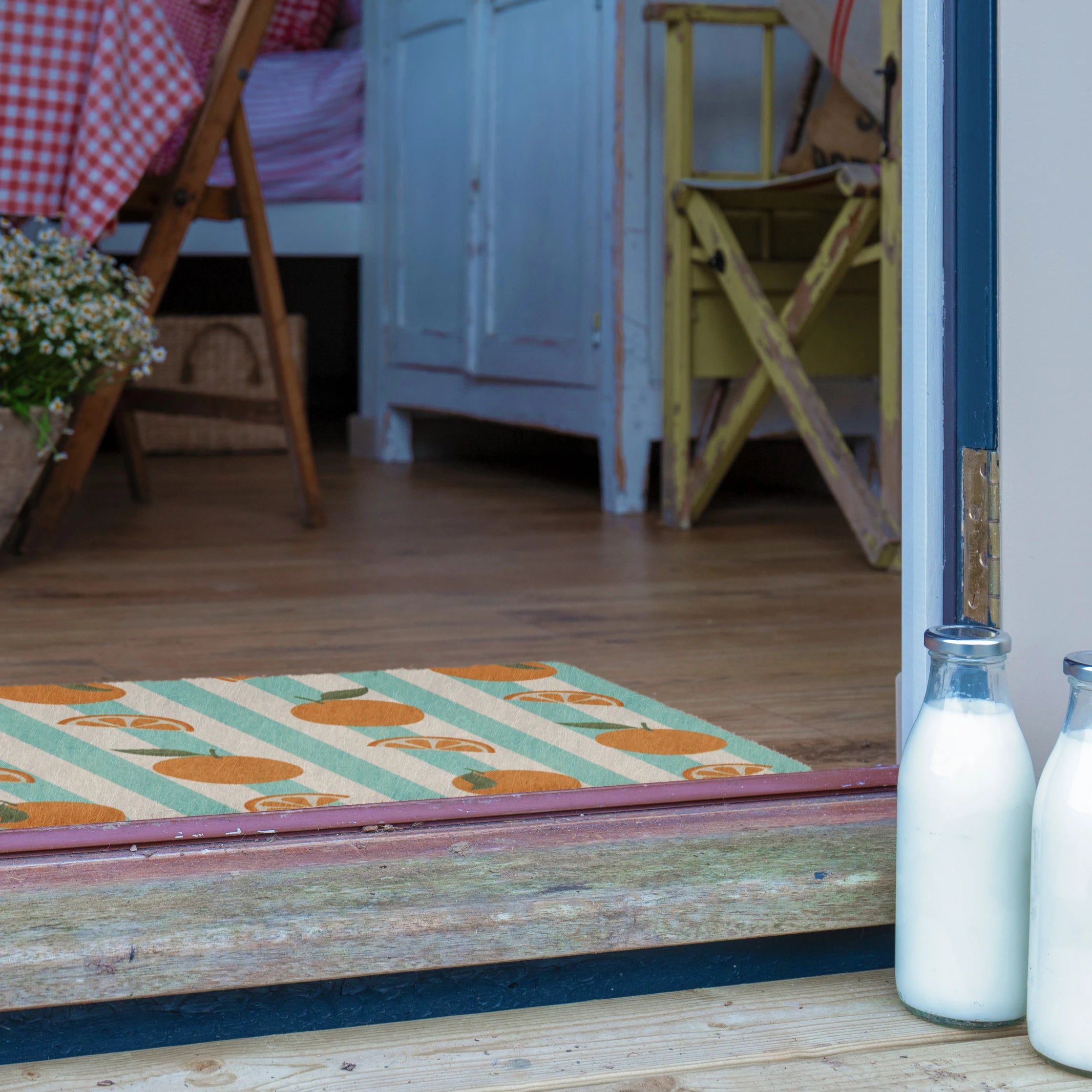 Blue Stripe Oranges Coir Doormat