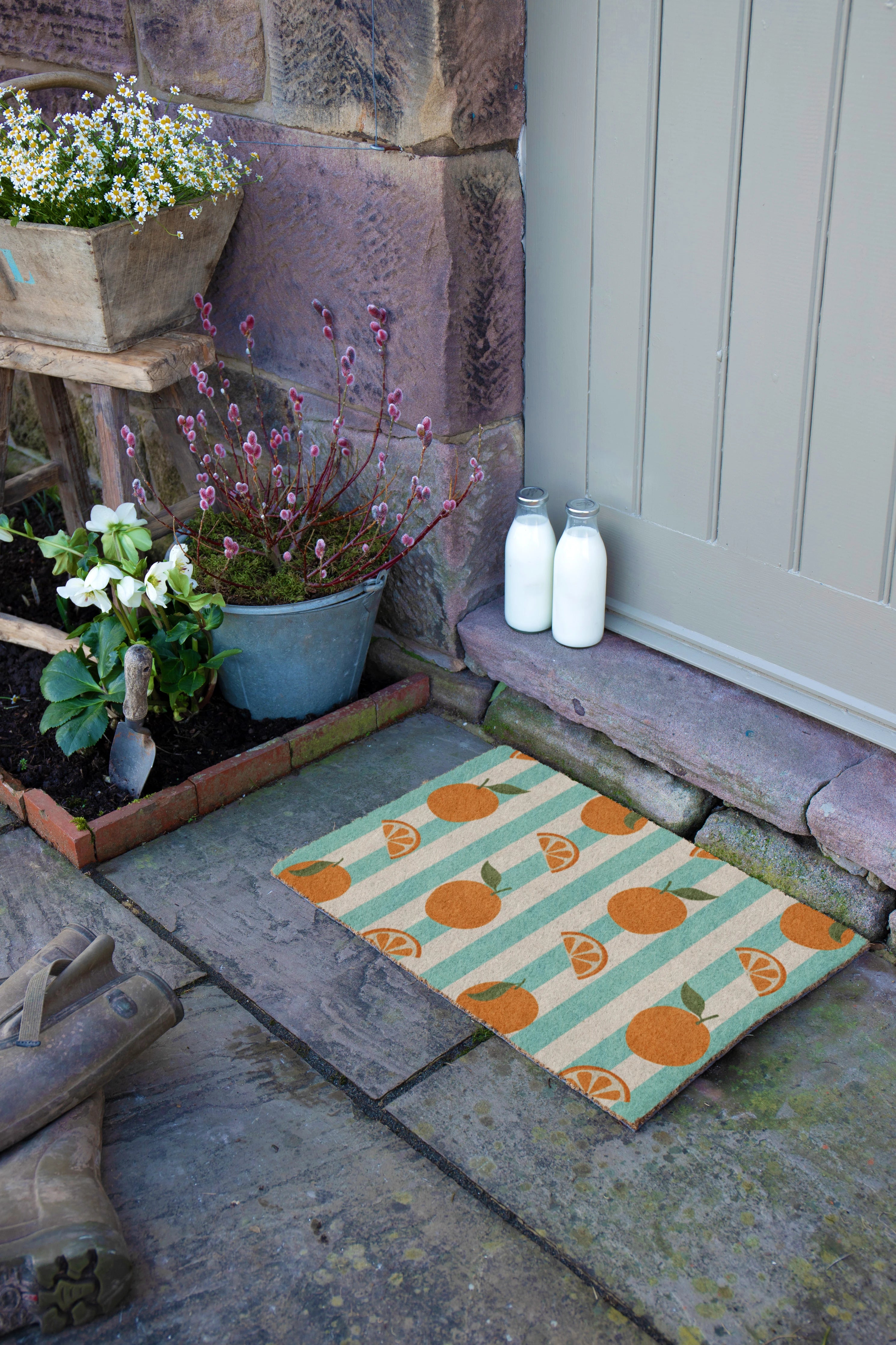 Blue Stripe Oranges Coir Doormat