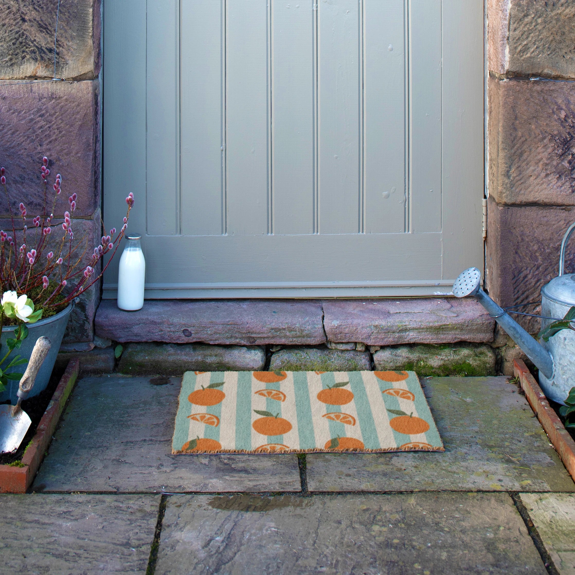 Blue Stripe Oranges Coir Doormat