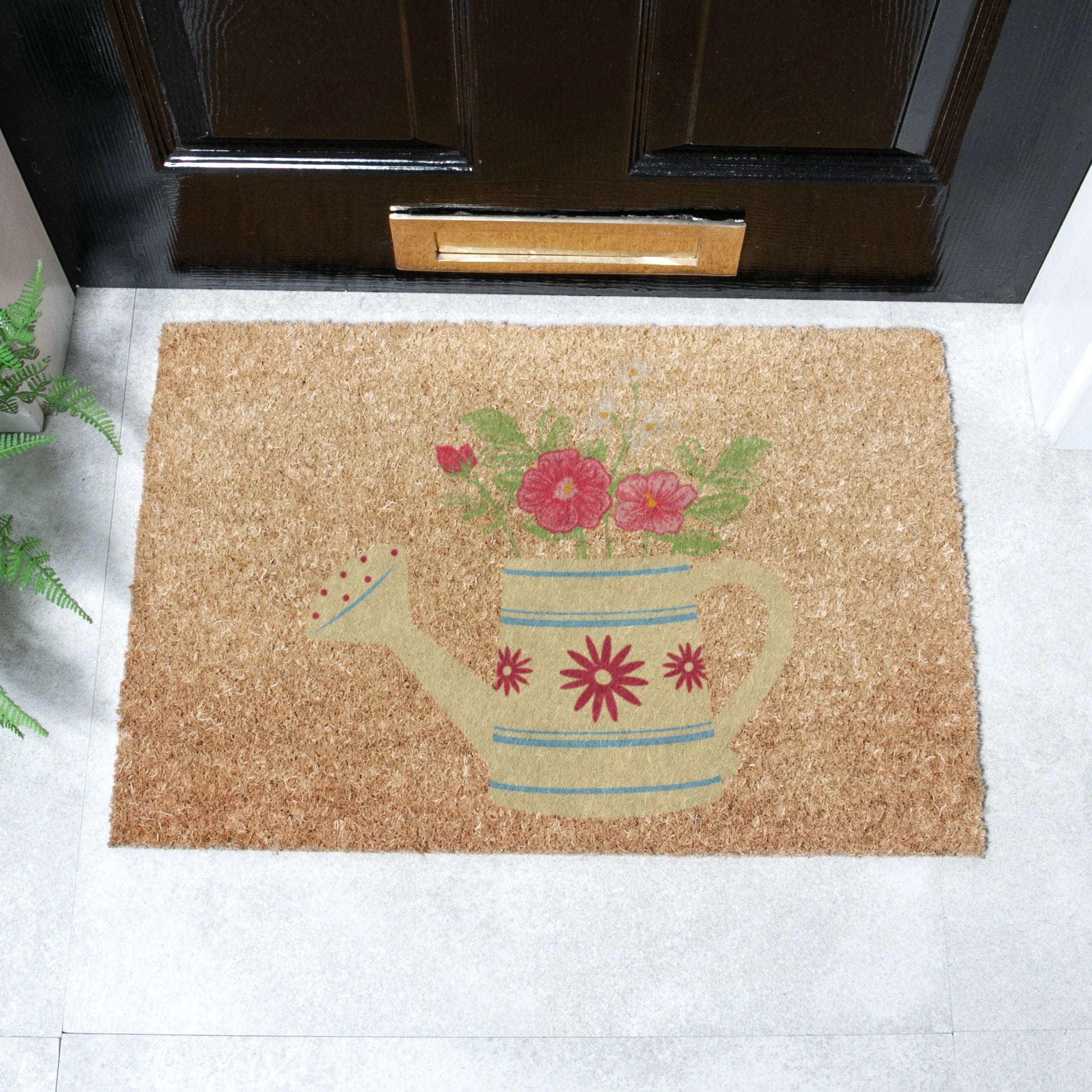 Watering Can Floral Coir Doormat