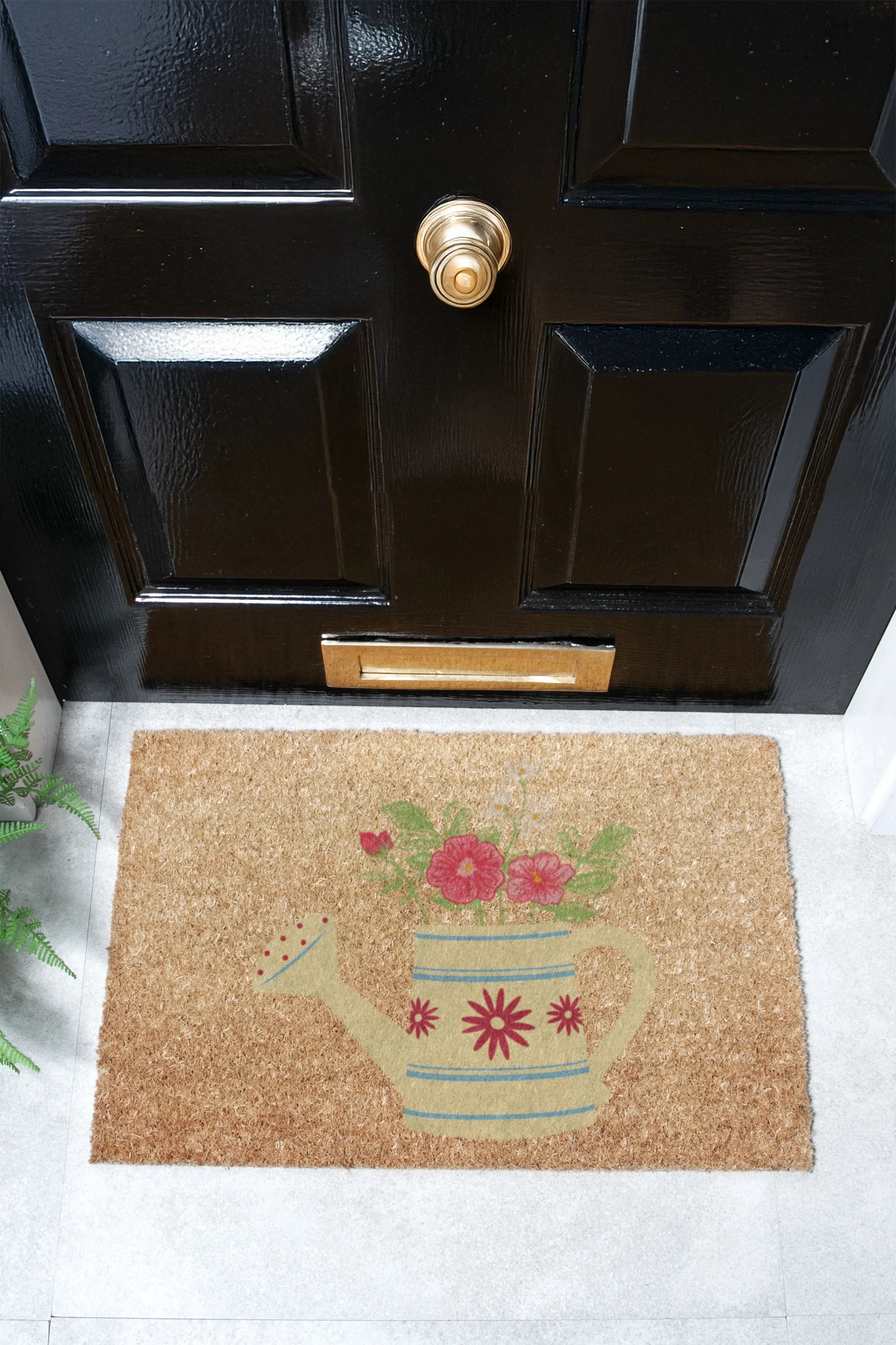Watering Can Floral Coir Doormat